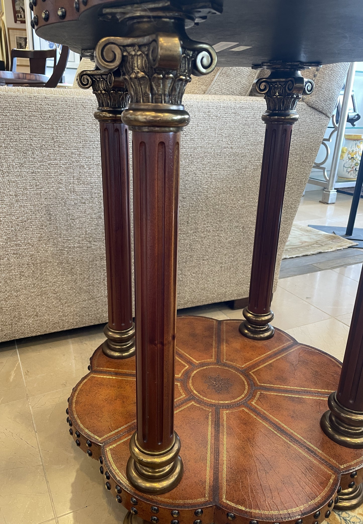 Maitland Smith Tooled Leather Clover End Table with Grommets (0G1006)