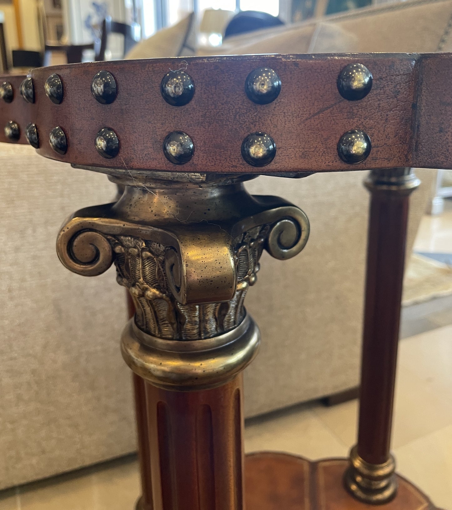 Maitland Smith Tooled Leather Clover End Table with Grommets (0G1006)