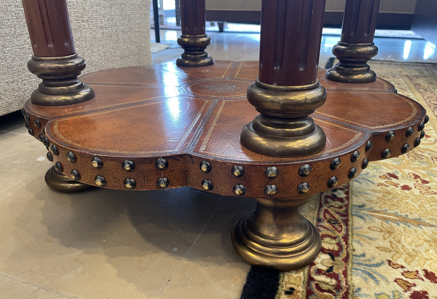 Maitland Smith Tooled Leather Clover End Table with Grommets (0G1006)