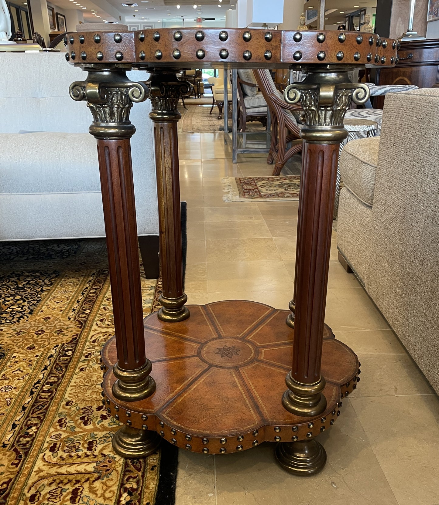 Maitland Smith Tooled Leather Clover End Table with Grommets (0G1006)