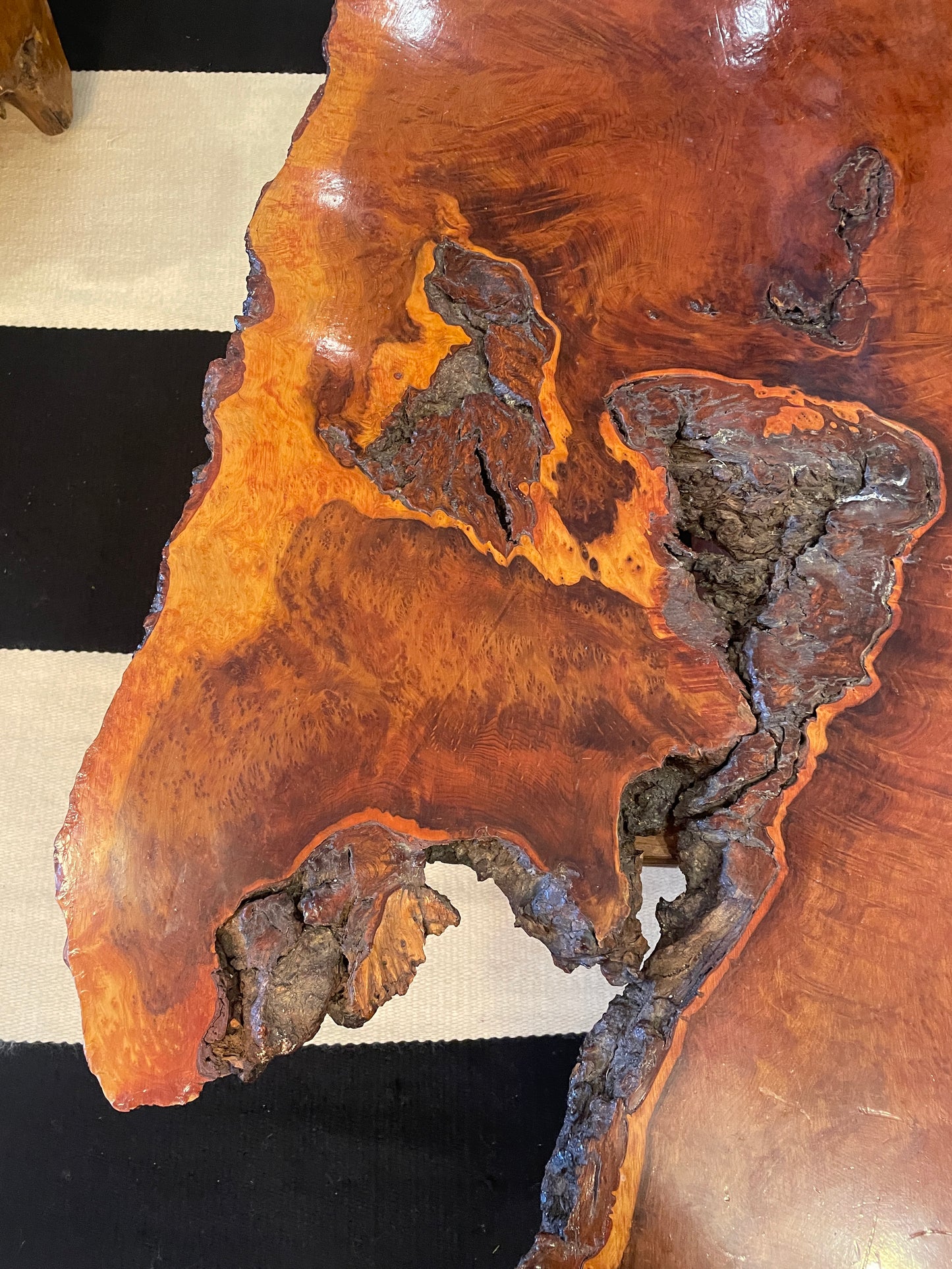 Vintage Live Edge Redwood Slab Coffee Table on Base (0KB002)