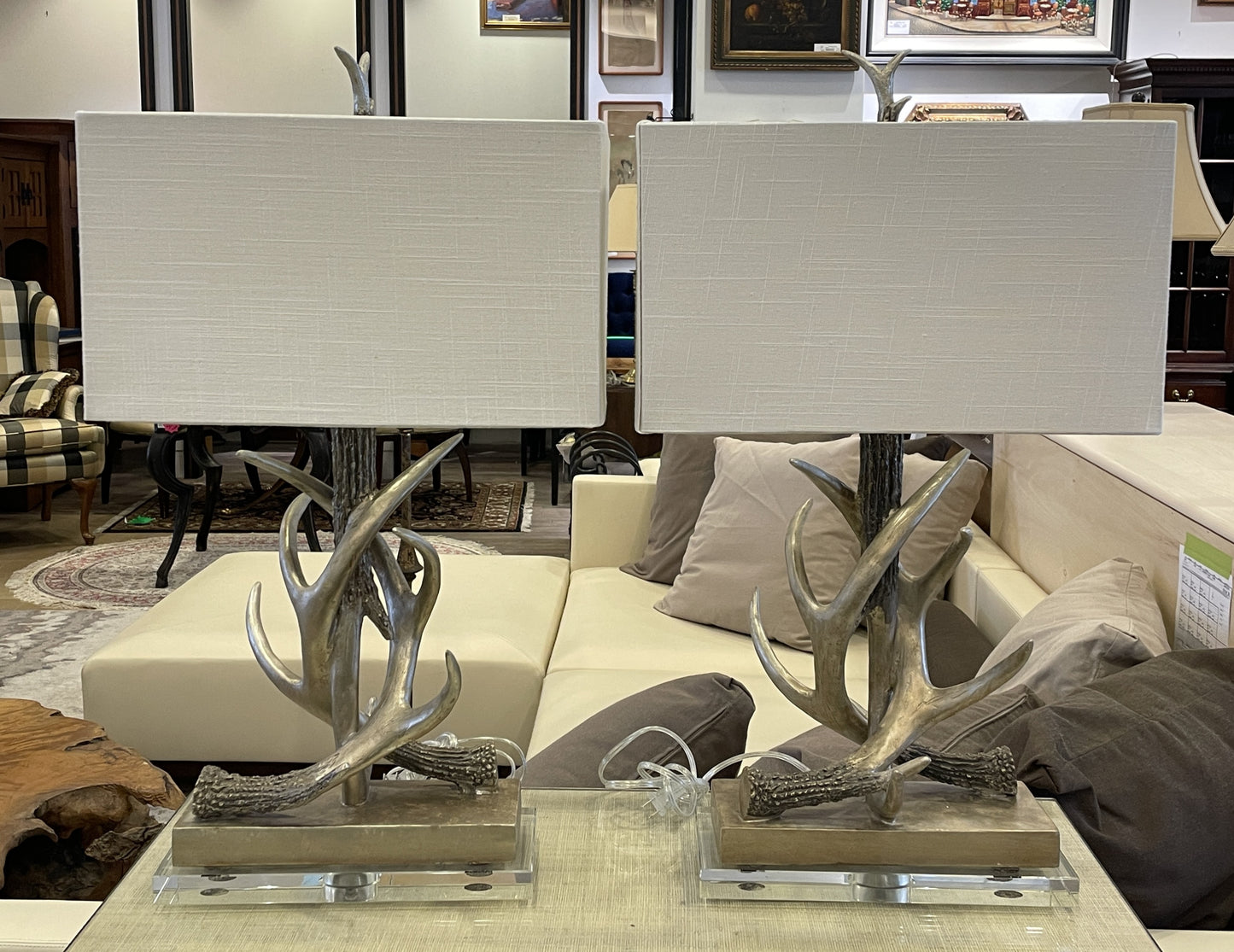 Pair of Silvered Antler Lamps (01B011)