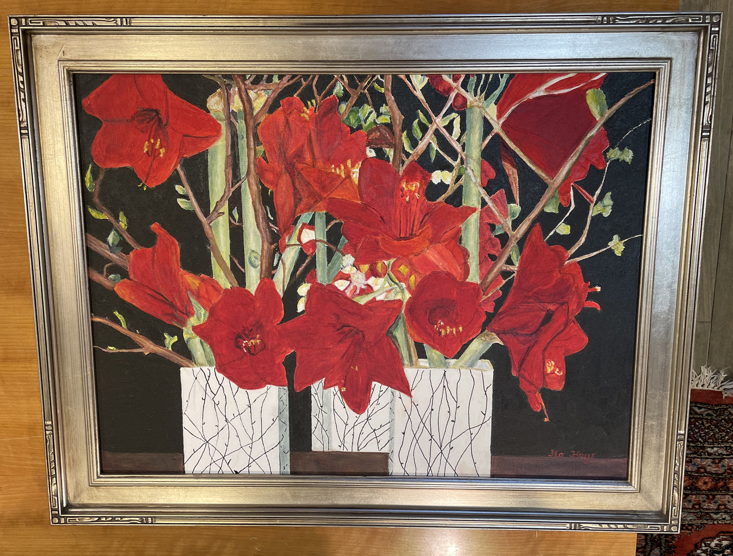 Flo Hays (Iowa) Oil on Canvas, Red Flowers (0G000E)