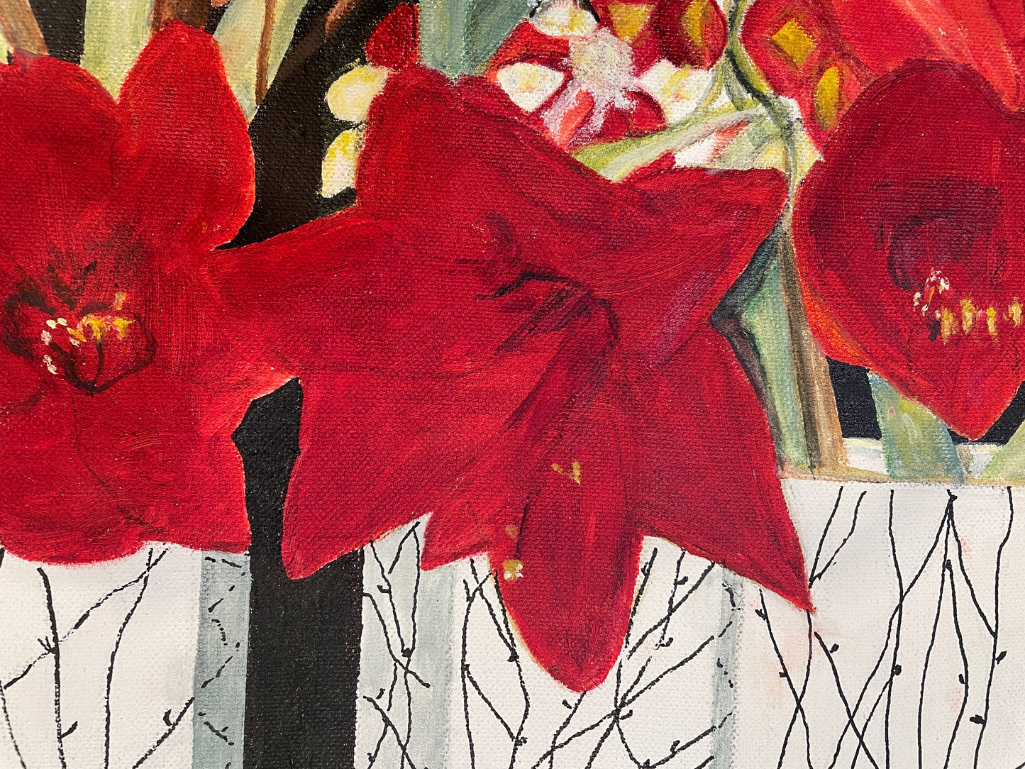 Flo Hays (Iowa) Oil on Canvas, Red Flowers (0G000E)