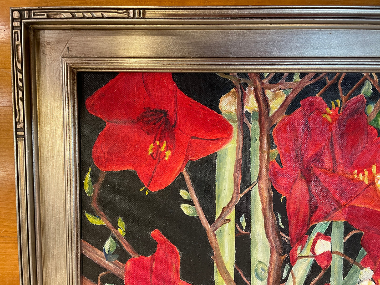 Flo Hays (Iowa) Oil on Canvas, Red Flowers (0G000E)