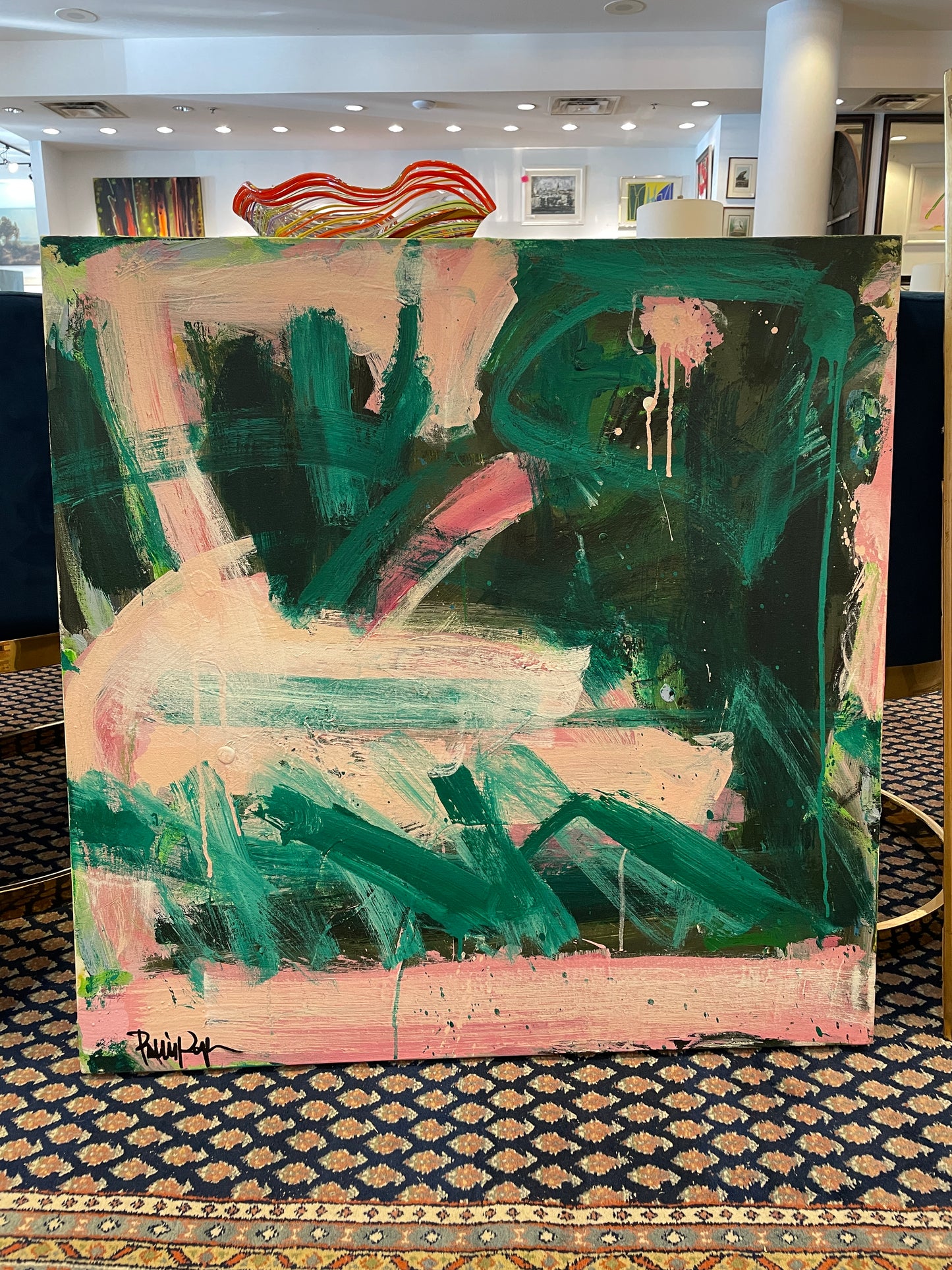 Robbie Kemper Pink and Green Abstract on Canvas (0GF005)