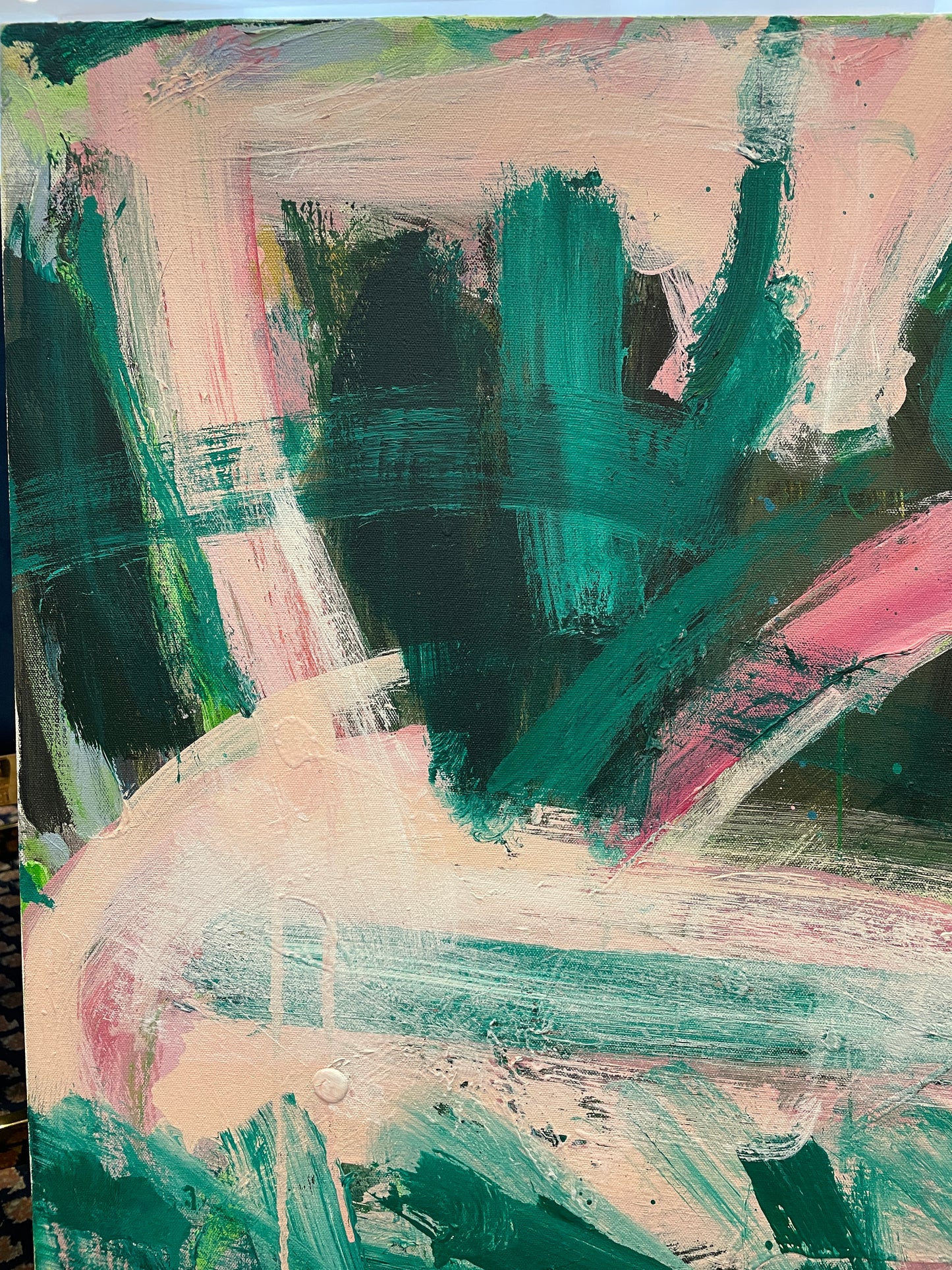 Robbie Kemper Pink and Green Abstract on Canvas (0GF005)