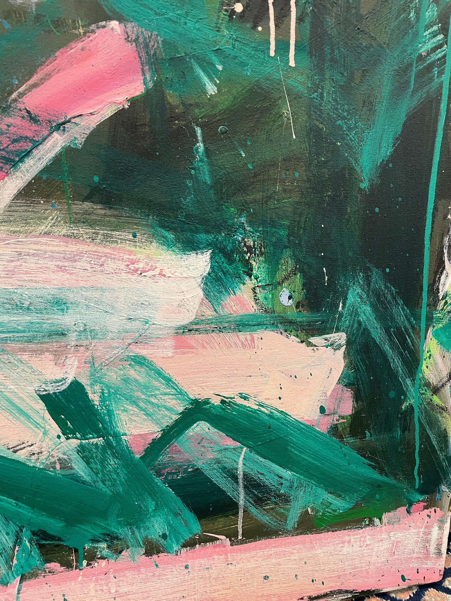 Robbie Kemper Pink and Green Abstract on Canvas (0GF005)
