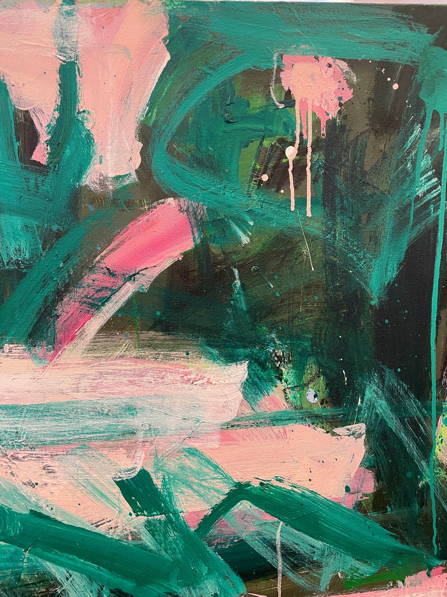 Robbie Kemper Pink and Green Abstract on Canvas (0GF005)