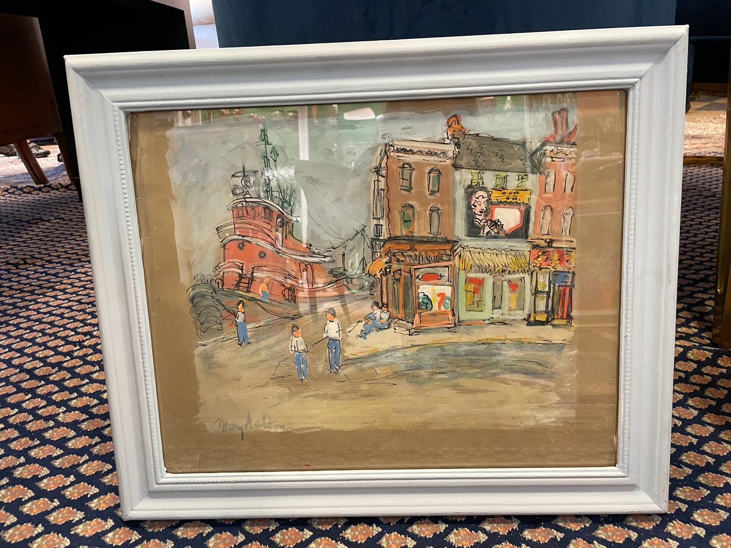 Mary Ashton gouache on paper, street scene (0GF008)