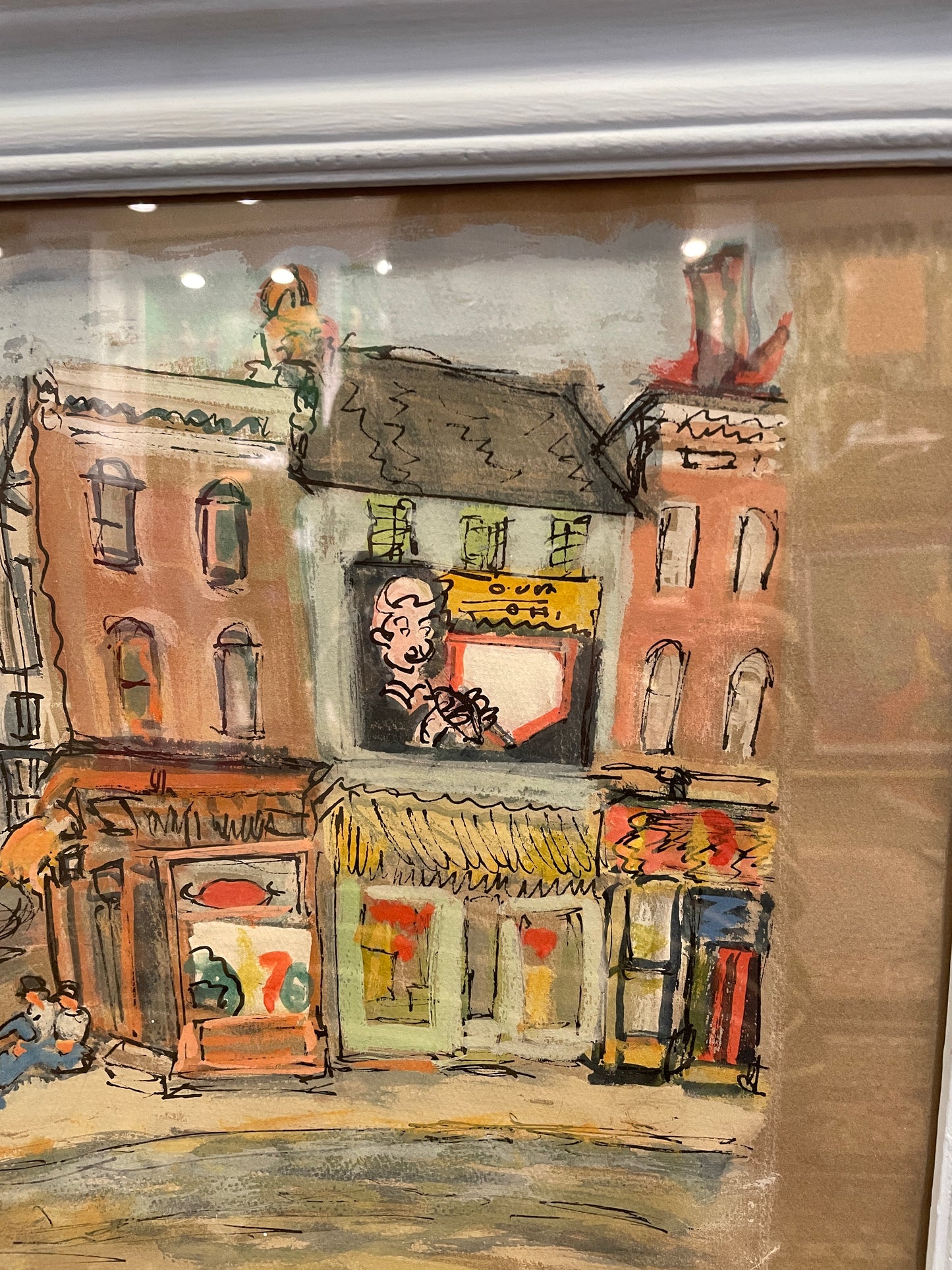 Mary Ashton gouache on paper, street scene (0GF008)