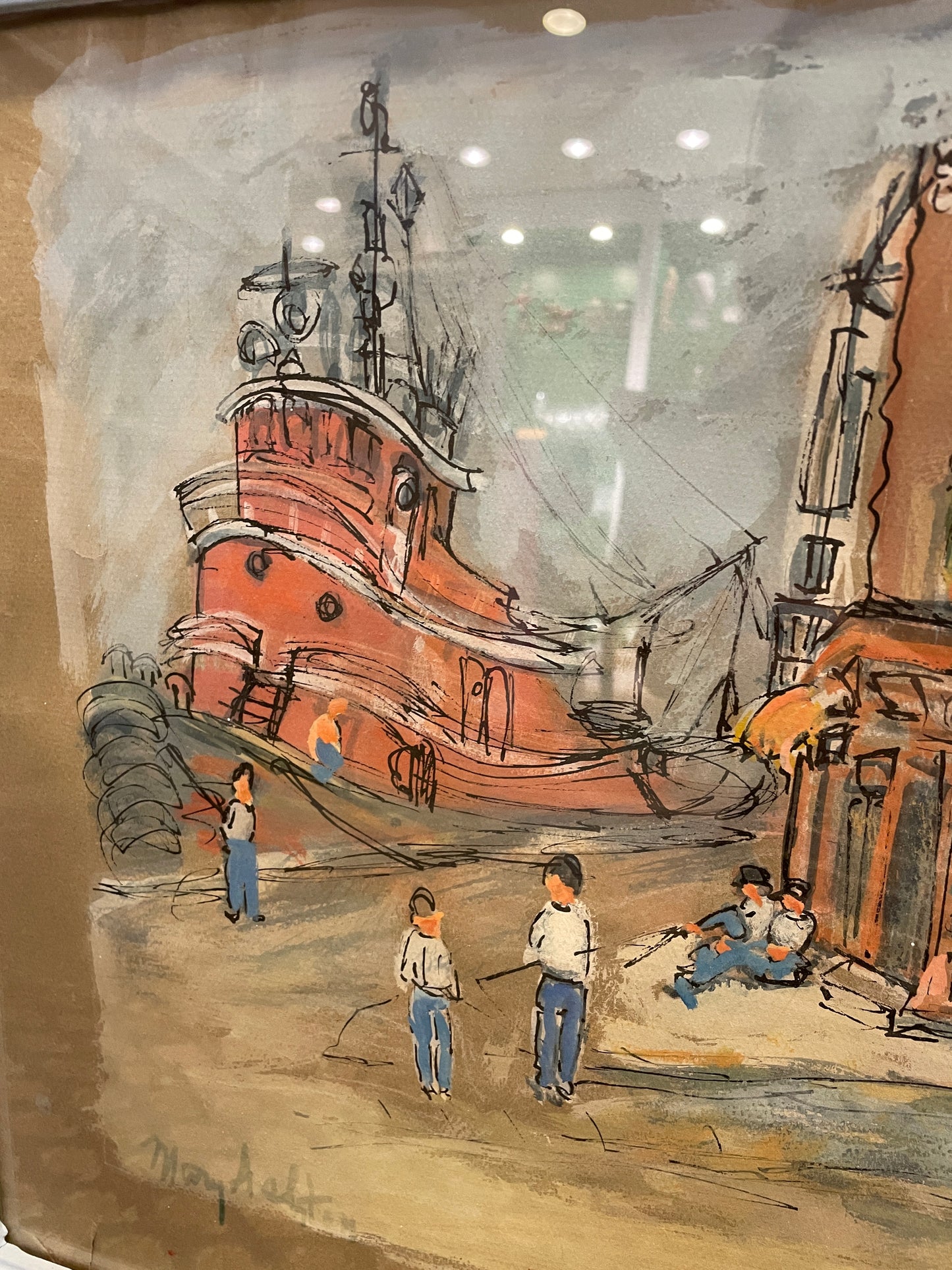 Mary Ashton gouache on paper, street scene (0GF008)