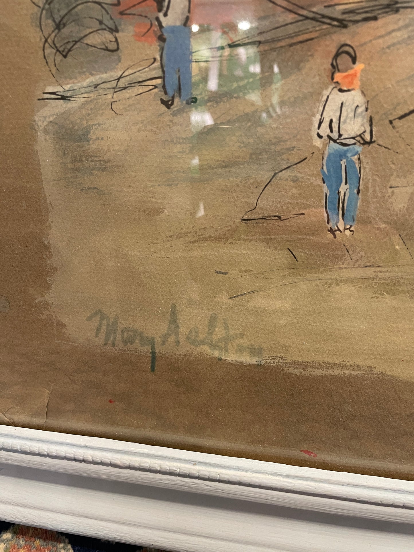 Mary Ashton gouache on paper, street scene (0GF008)