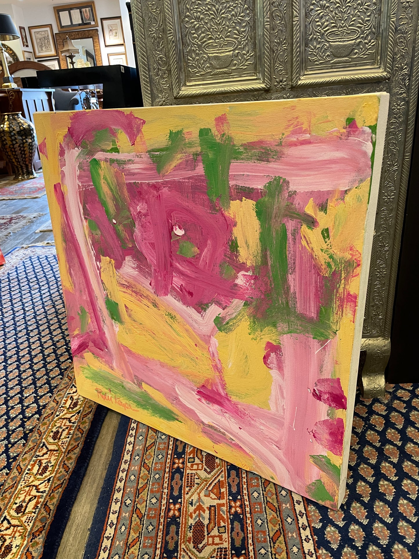 Robbie Kemper Pink/green/yellow abstract on canvas (0GF006)