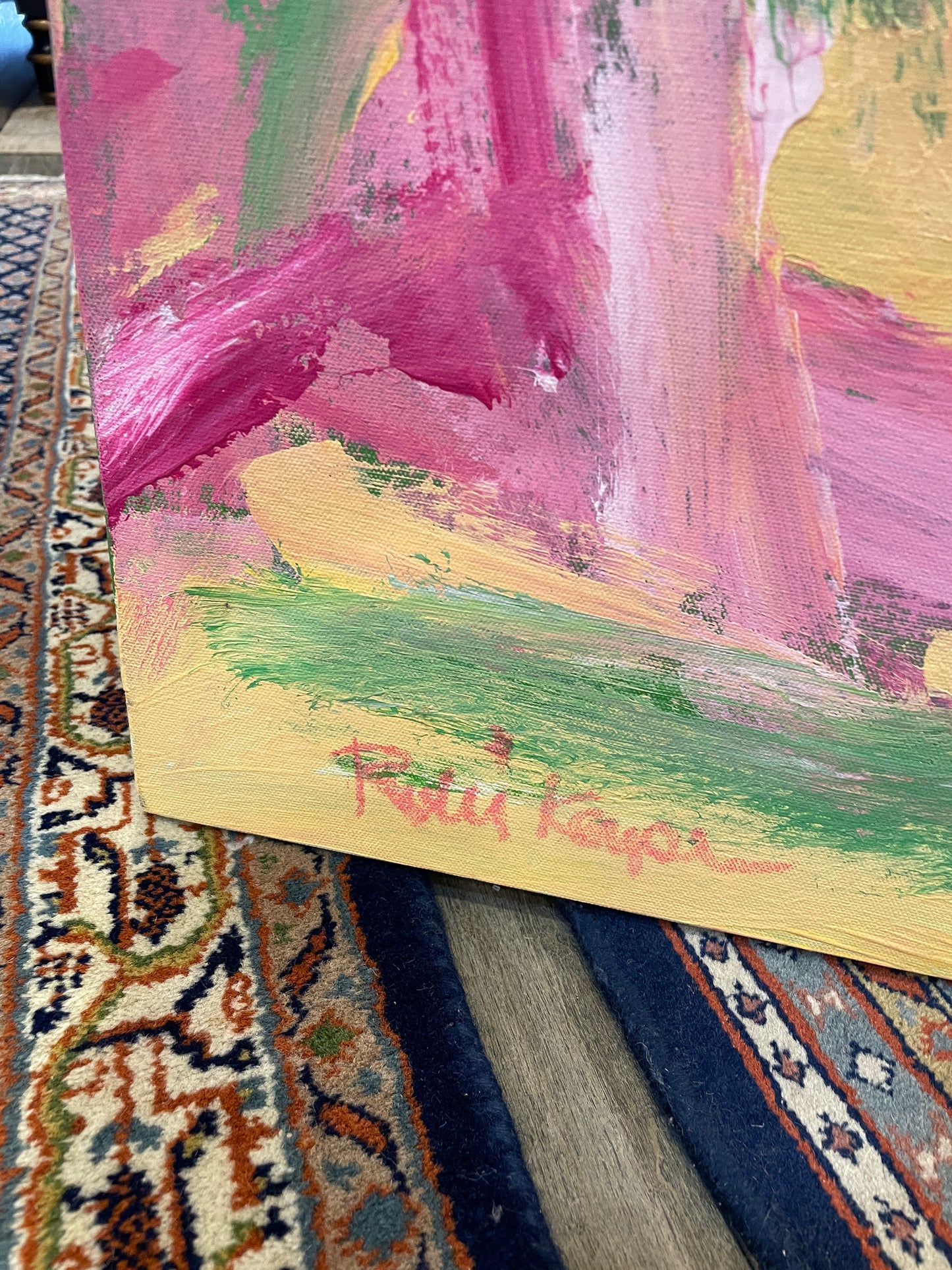 Robbie Kemper Pink/green/yellow abstract on canvas (0GF006)