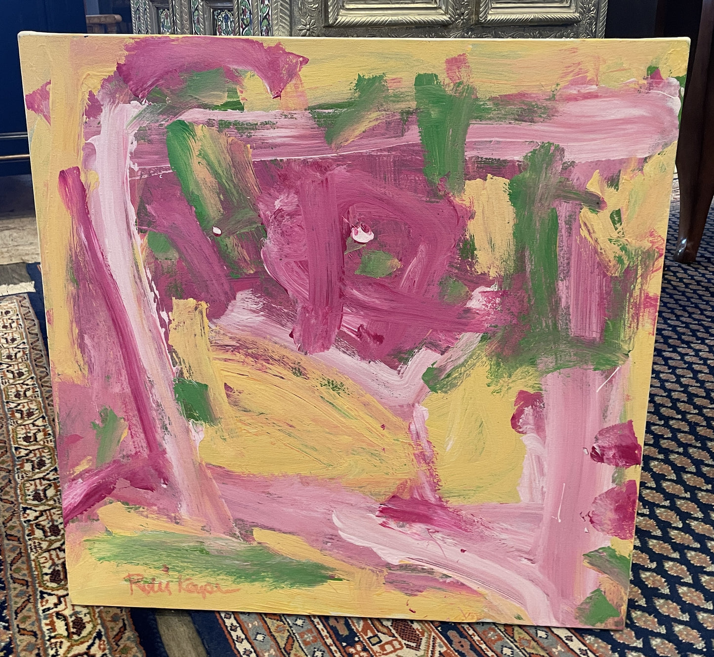 Robbie Kemper Pink/green/yellow abstract on canvas (0GF006)