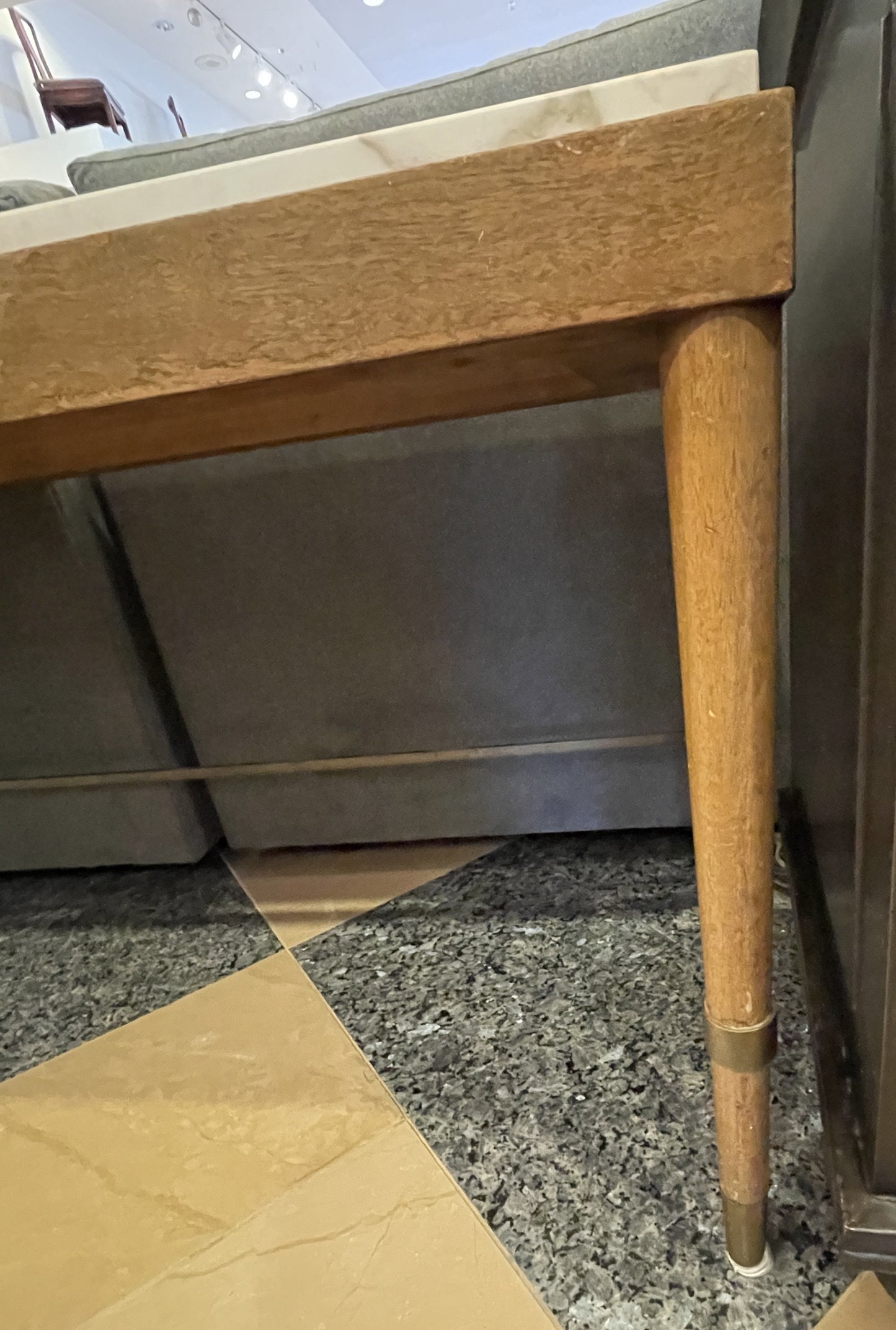 Mid Century Modern Calacatta Marble and Wood Low Console, AS IS (0GE005)