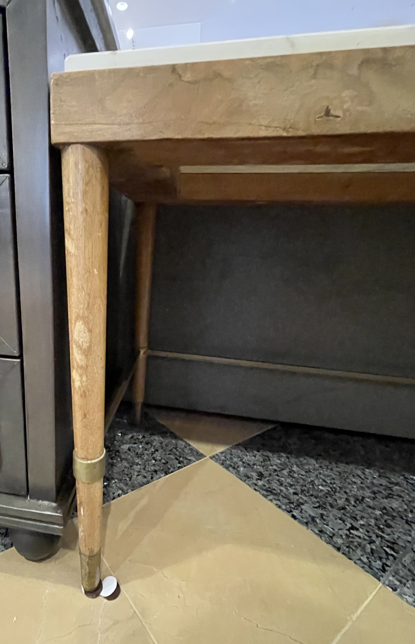 Mid Century Modern Calacatta Marble and Wood Low Console, AS IS (0GE005)