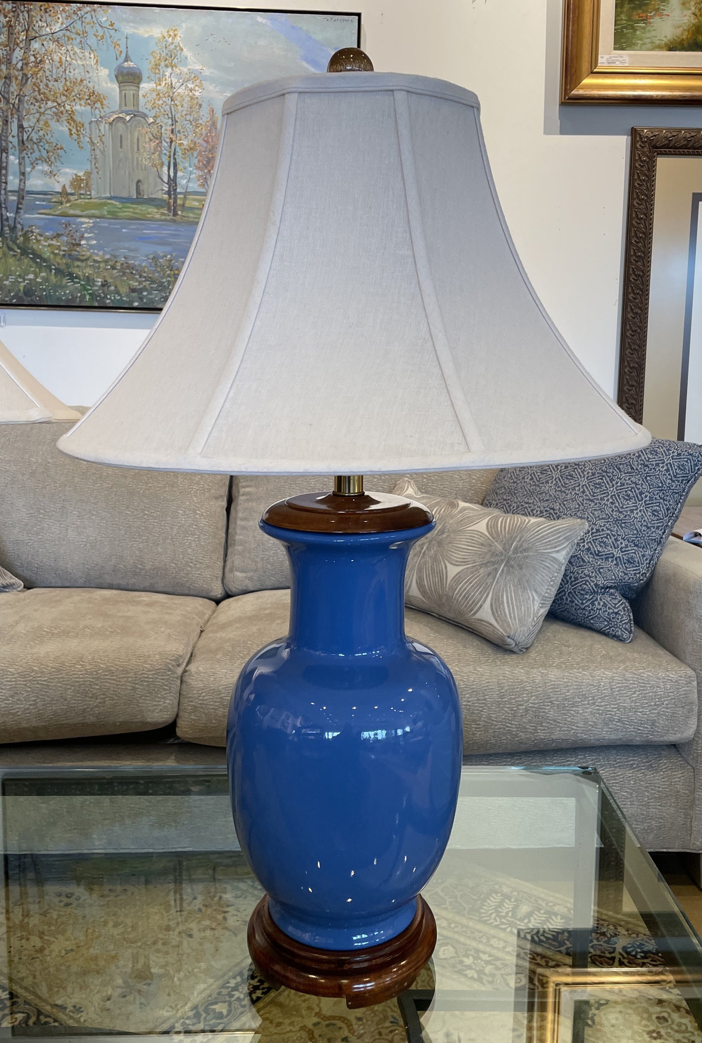 Pair of Asian Blue Urn Table Lamps (0CF001)