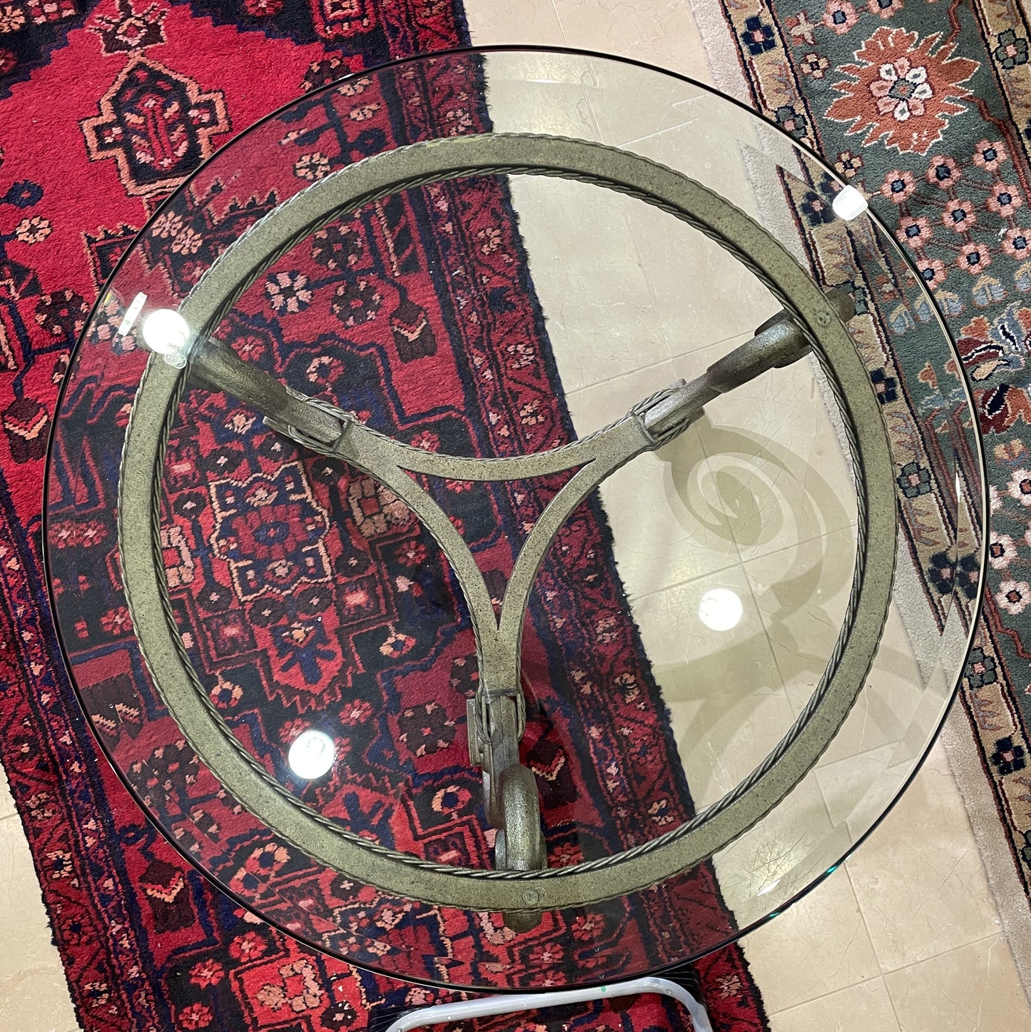 Faux Finished Metal and Glass End Table (0KF008)