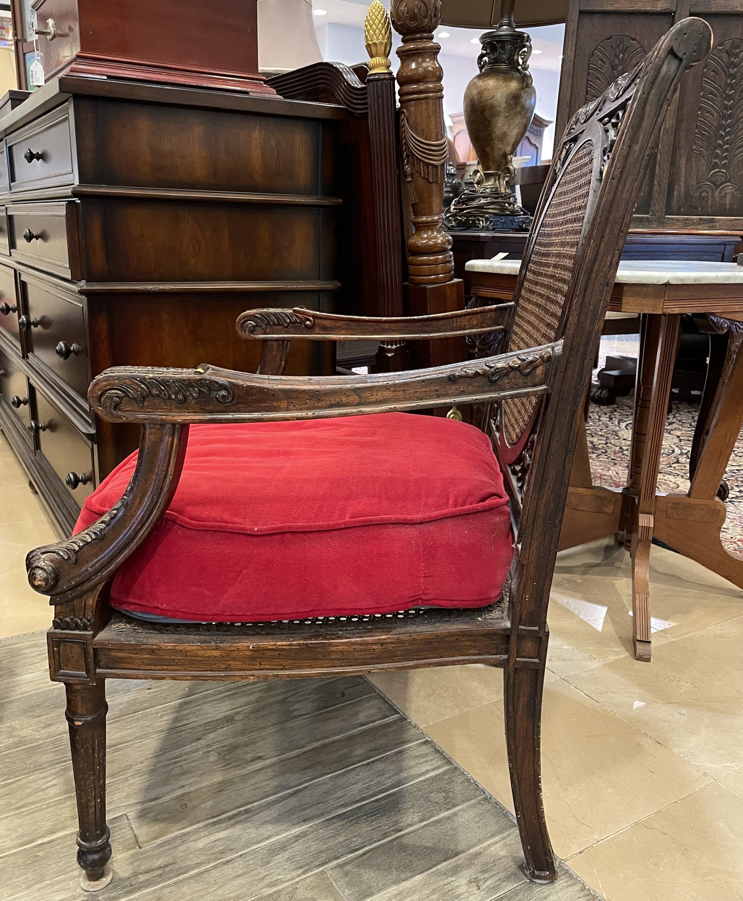 Caned Back Chair in Red Velvet AS IS (0AS002)
