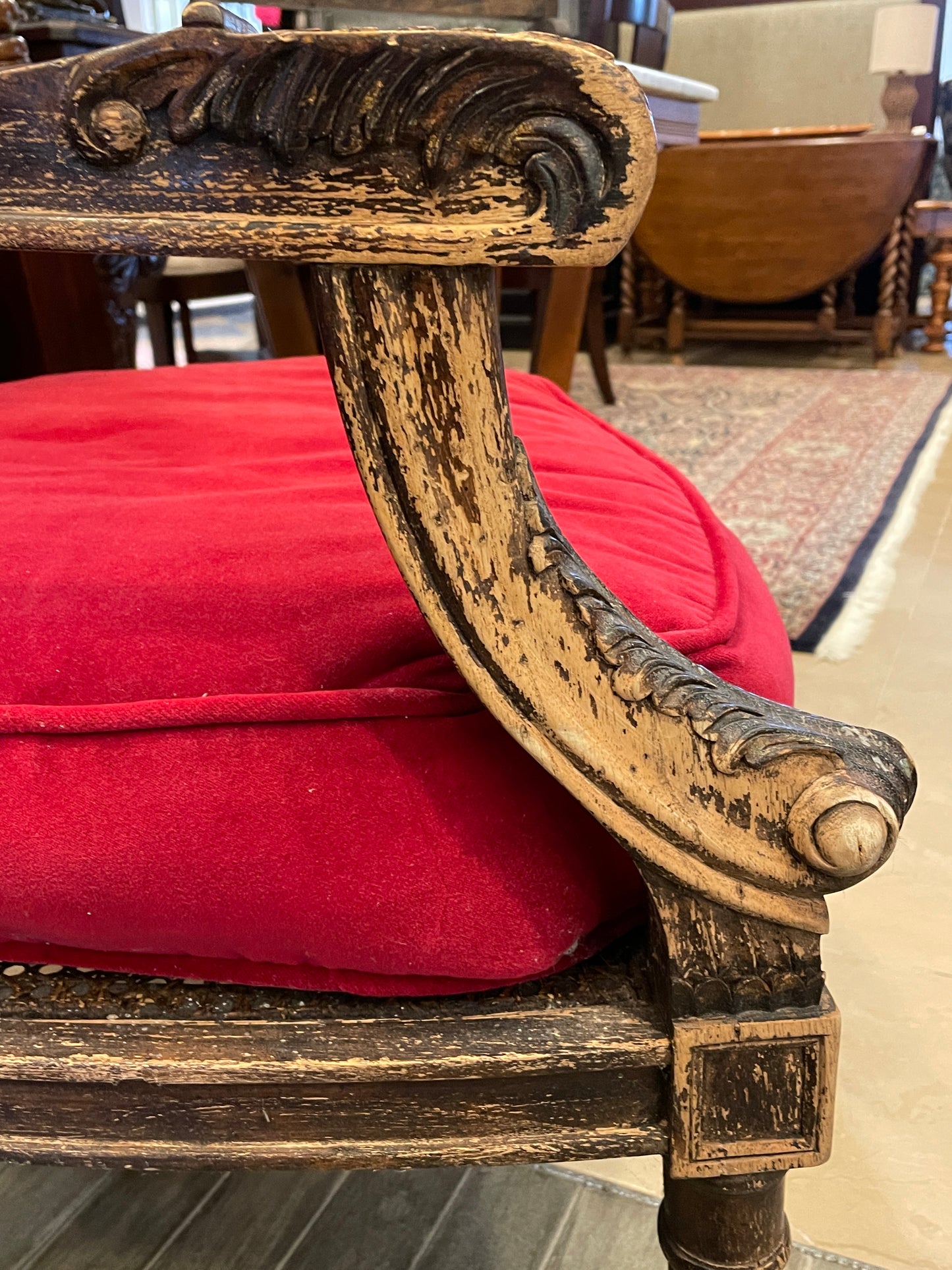 Caned Back Chair in Red Velvet AS IS (0AS002)