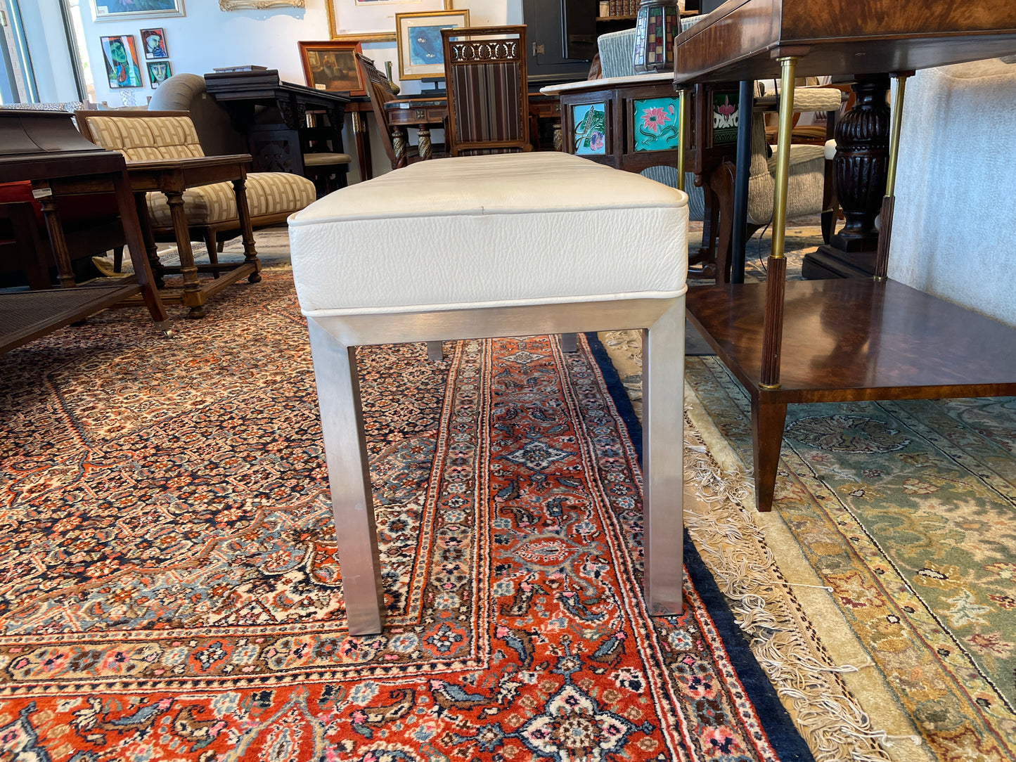 Room and Board Parsons Bench in White Leather (0GM001)