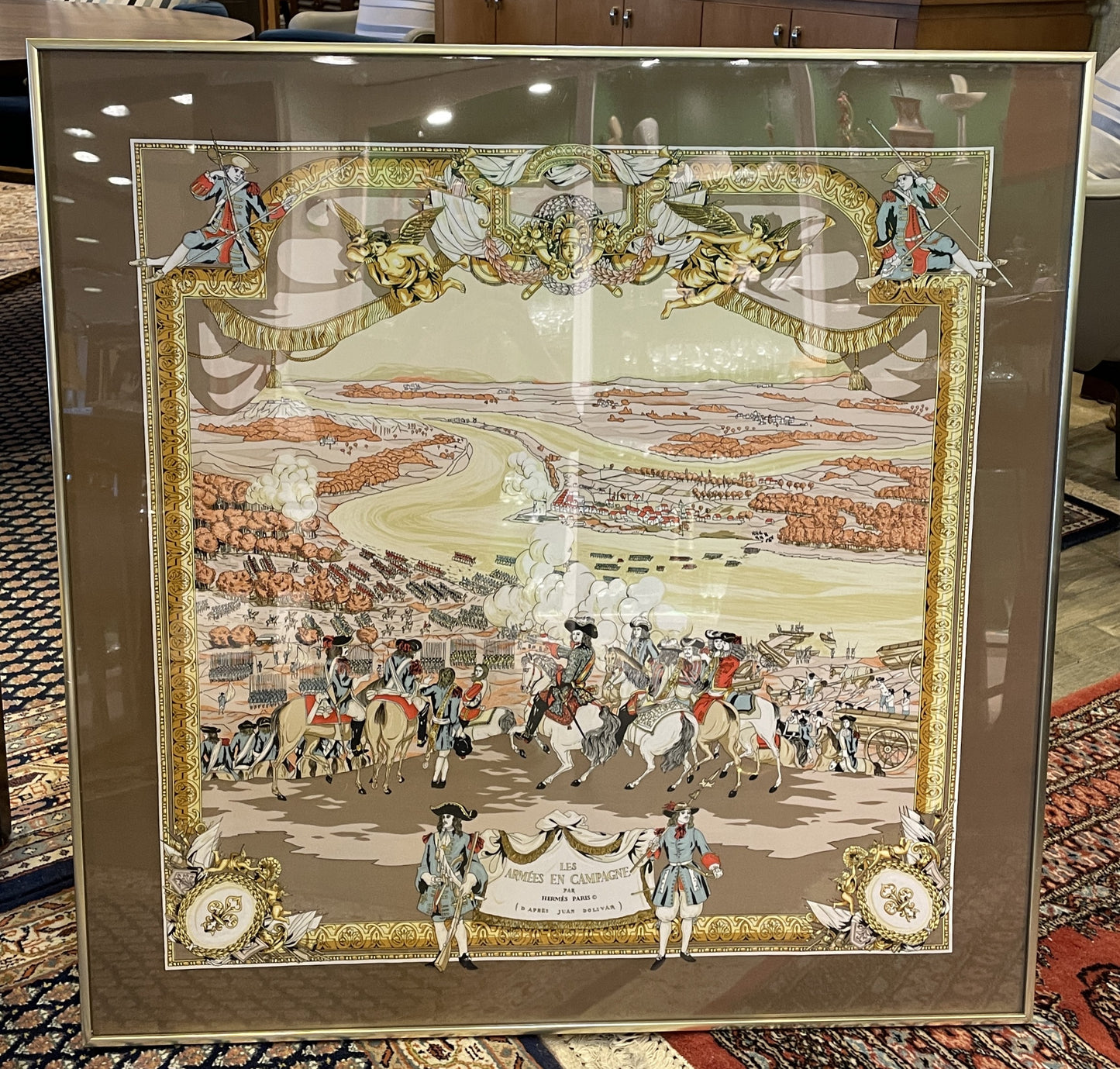 Hermes Framed Scarf "Armees in Campagne" (0GF00U)