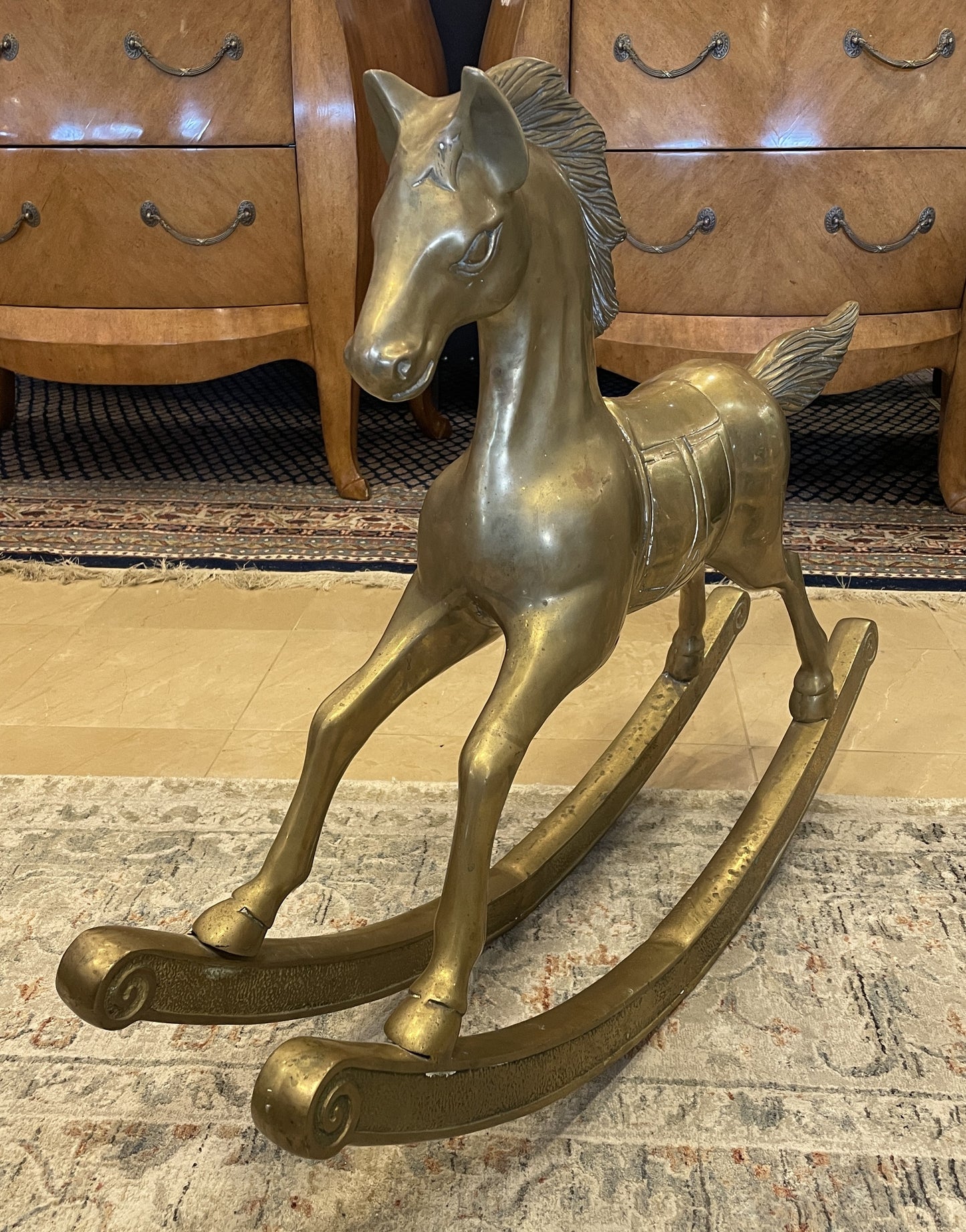 Vintage Brass Large Rocking Horse (Ralph Lauren Style) (0CH002)