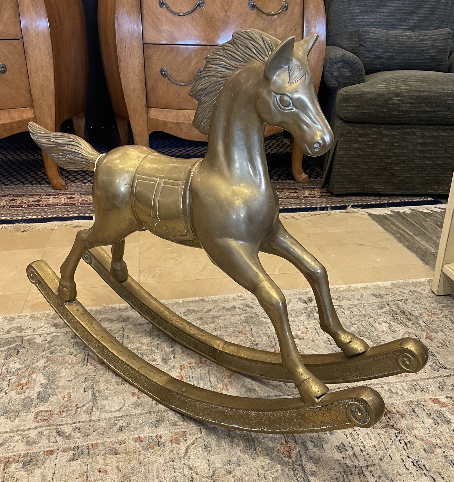 Vintage Brass Large Rocking Horse (Ralph Lauren Style) (0CH002)