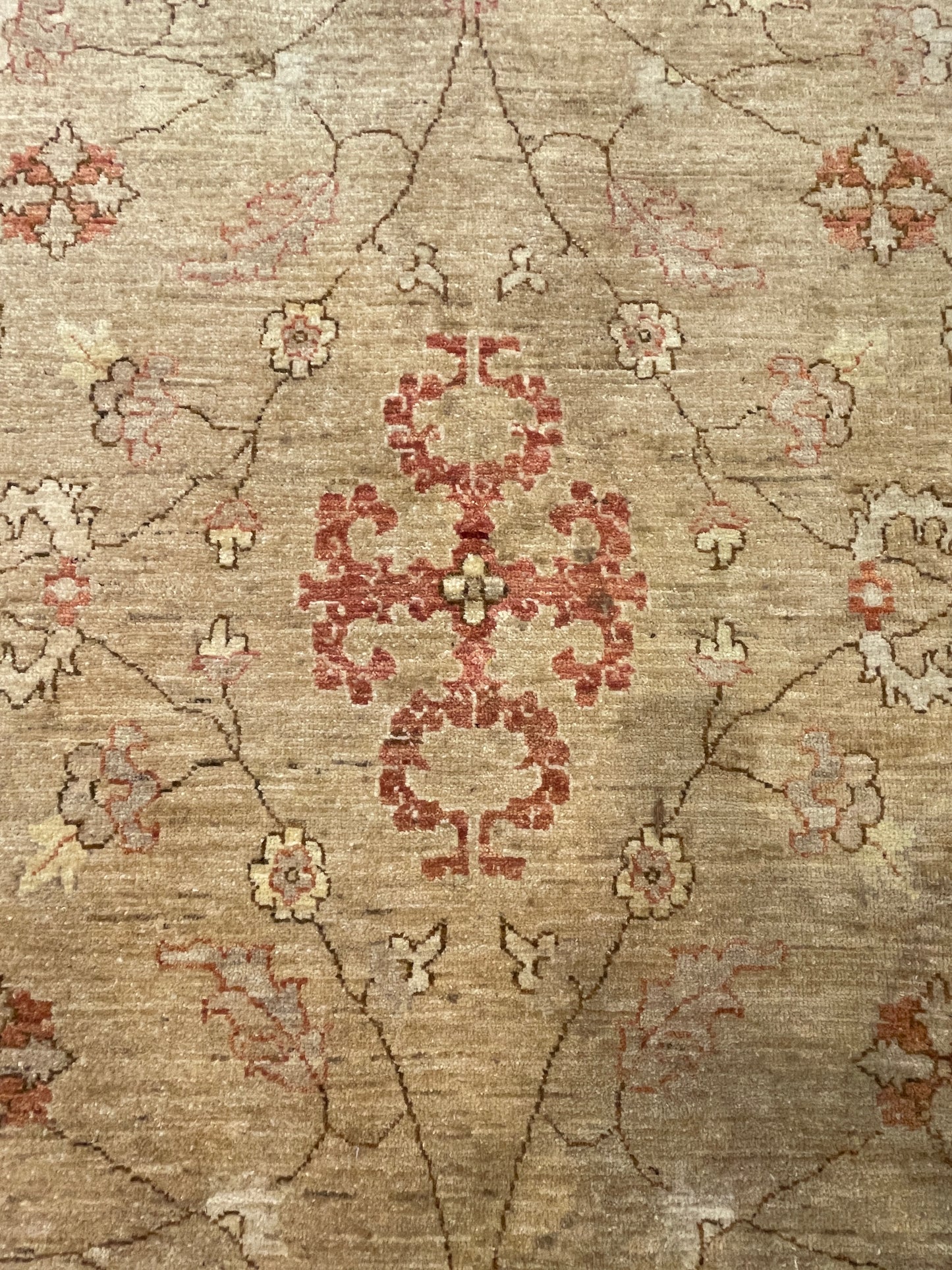 HK Rug, Neutrals and faded coral 12'8" x 9'1" AS IS (0FO006)