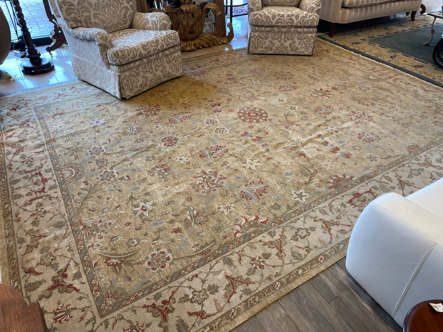 Hand Knotted Cream and Apricot Rug (13.9x10) (22862)