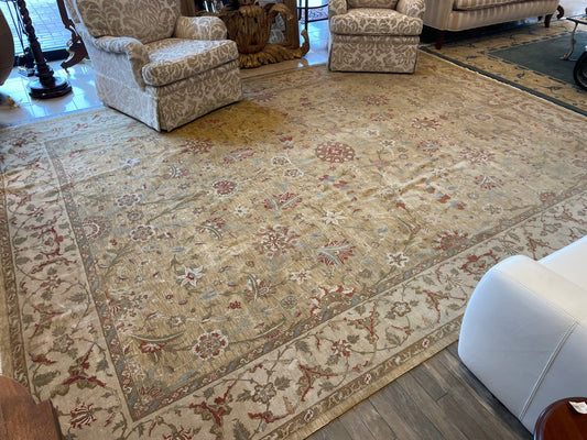 Hand Knotted Cream and Apricot Rug (13.9x10) (22862)