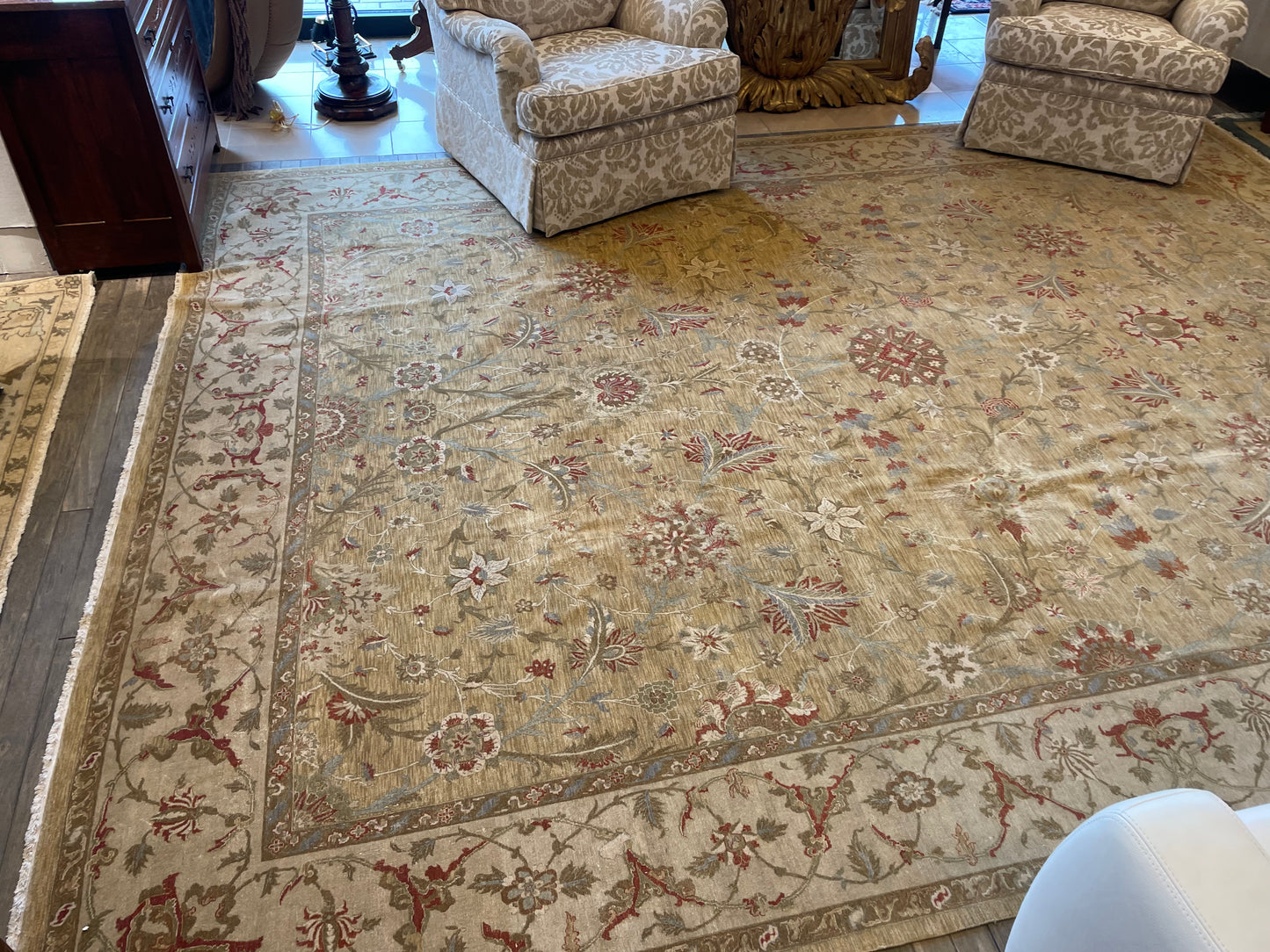 Hand Knotted Cream and Apricot Rug (13.9x10) (22862)