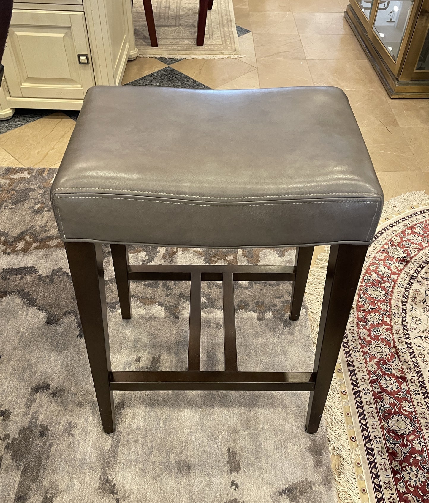 Ethan Allen "Harper" Leather Counter Stool (2 Available) (06I00E)