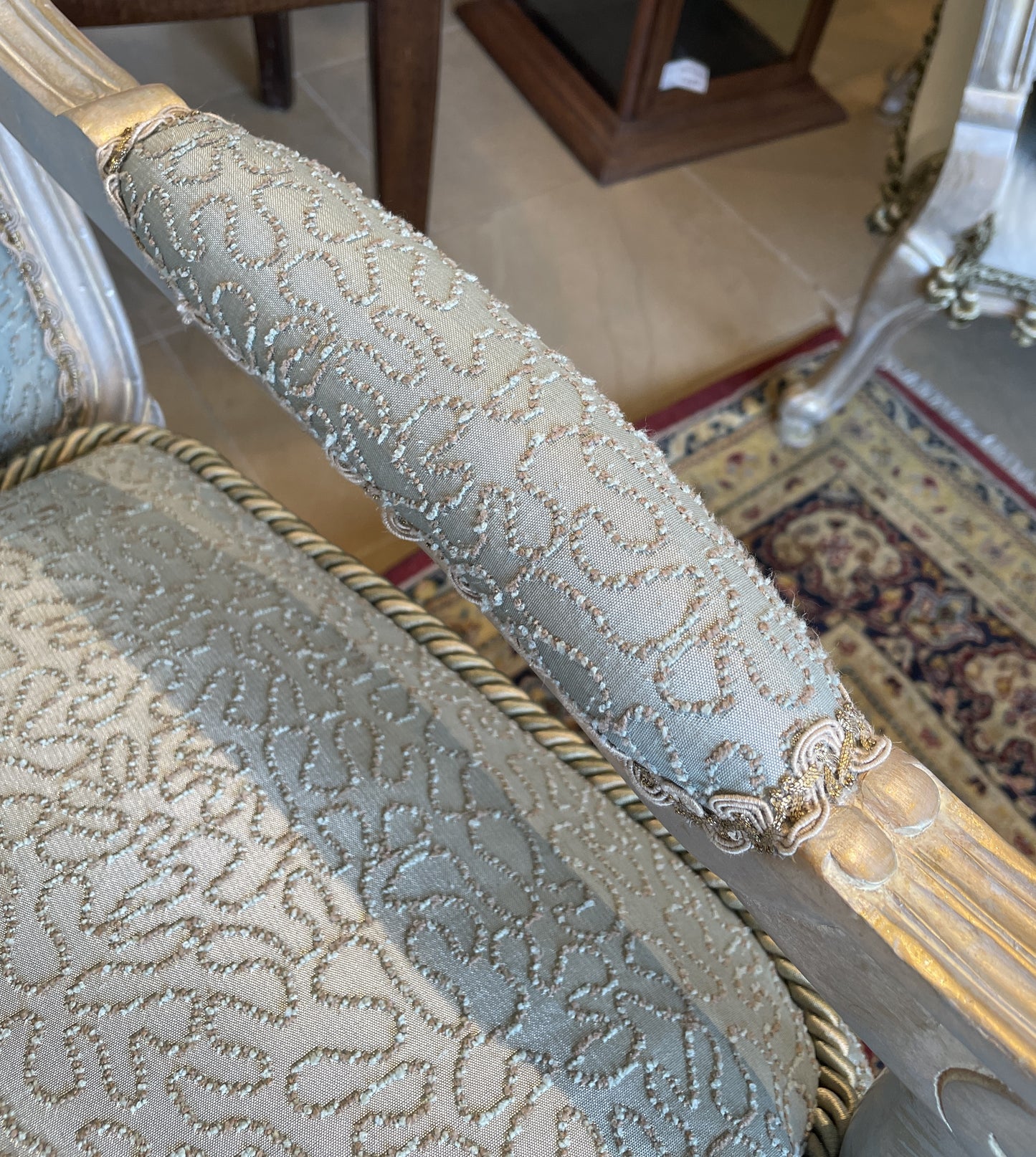 Louis Style Silvered Bergère Chair with Ottoman AS IS (0AS005)