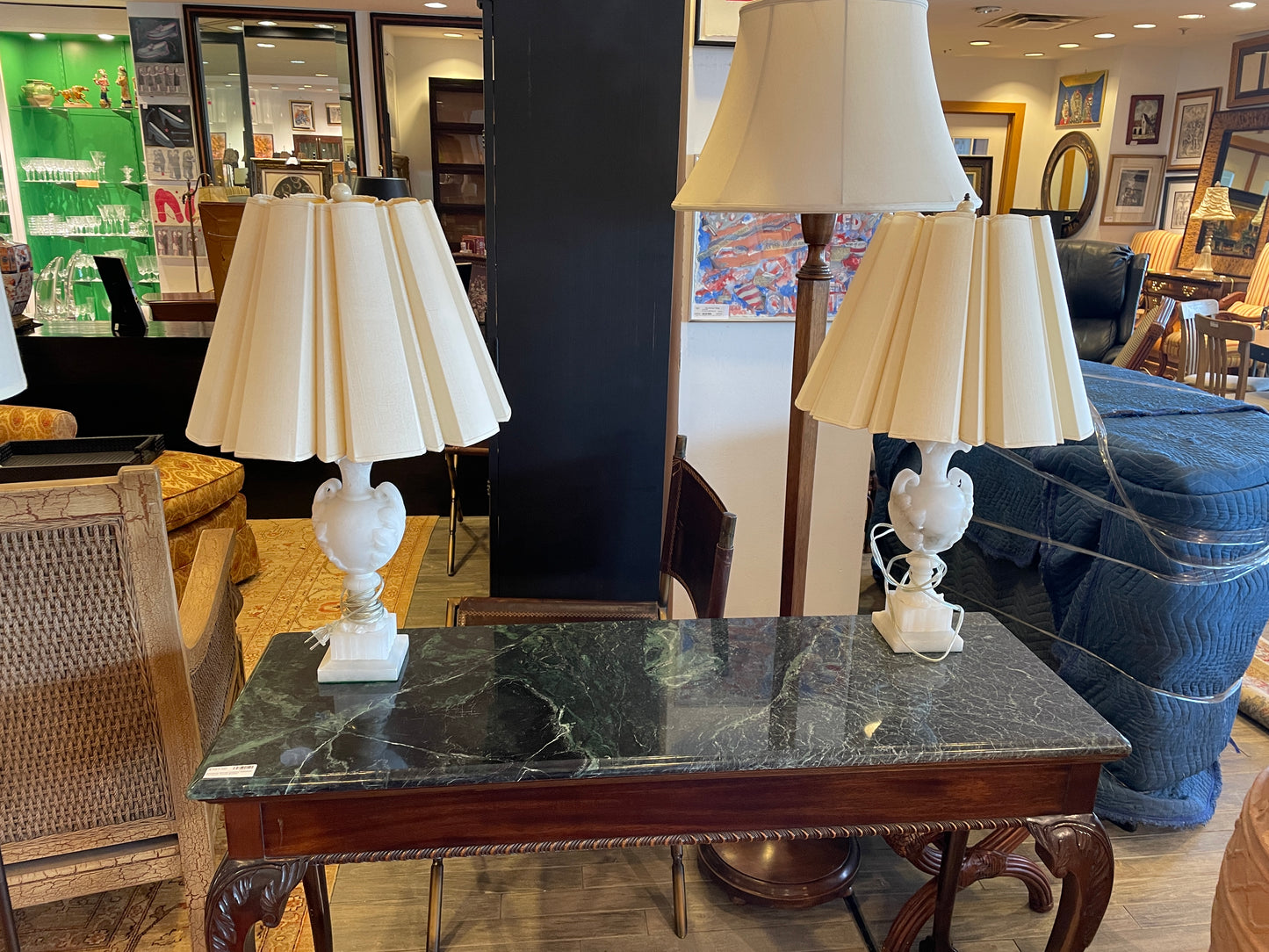 Pr. Vintage Alabaster Urn Lamps, as is (0GV002)