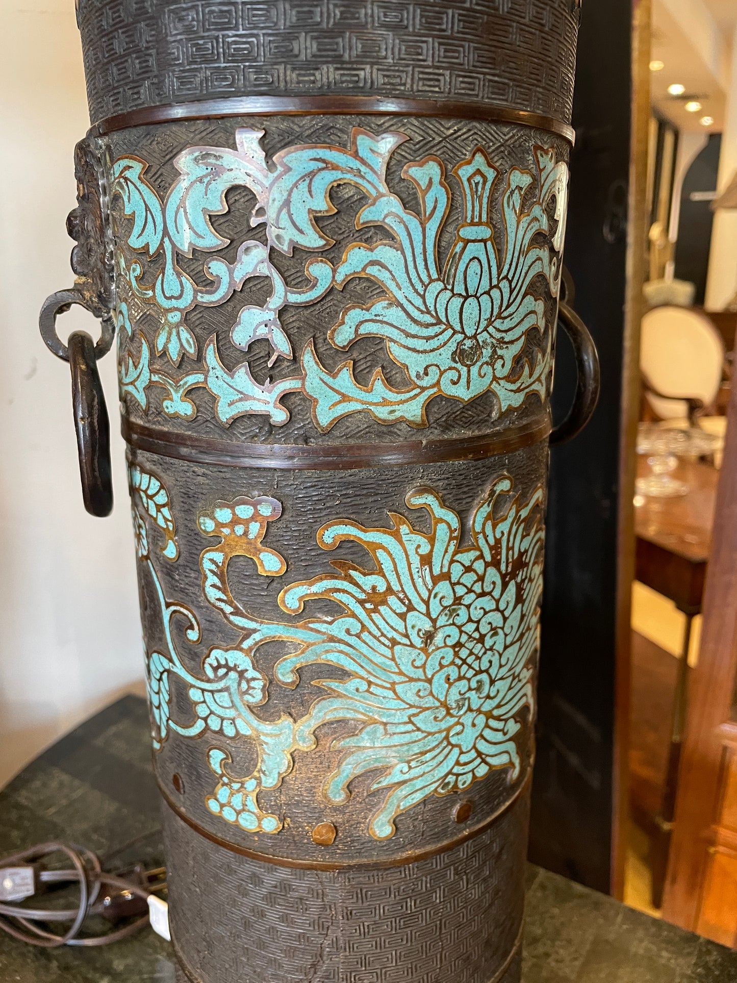 Japanese Bronze Cloisonne Lamp, Marked Marbro (0GV001)