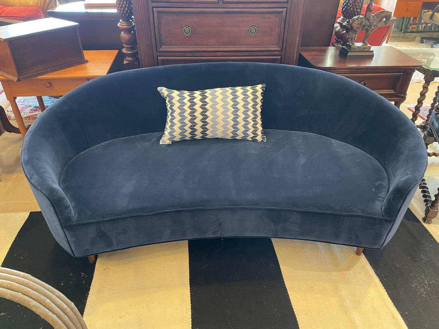 Custom Blue Sofa on Walnut Pegged Legs (0G000W)