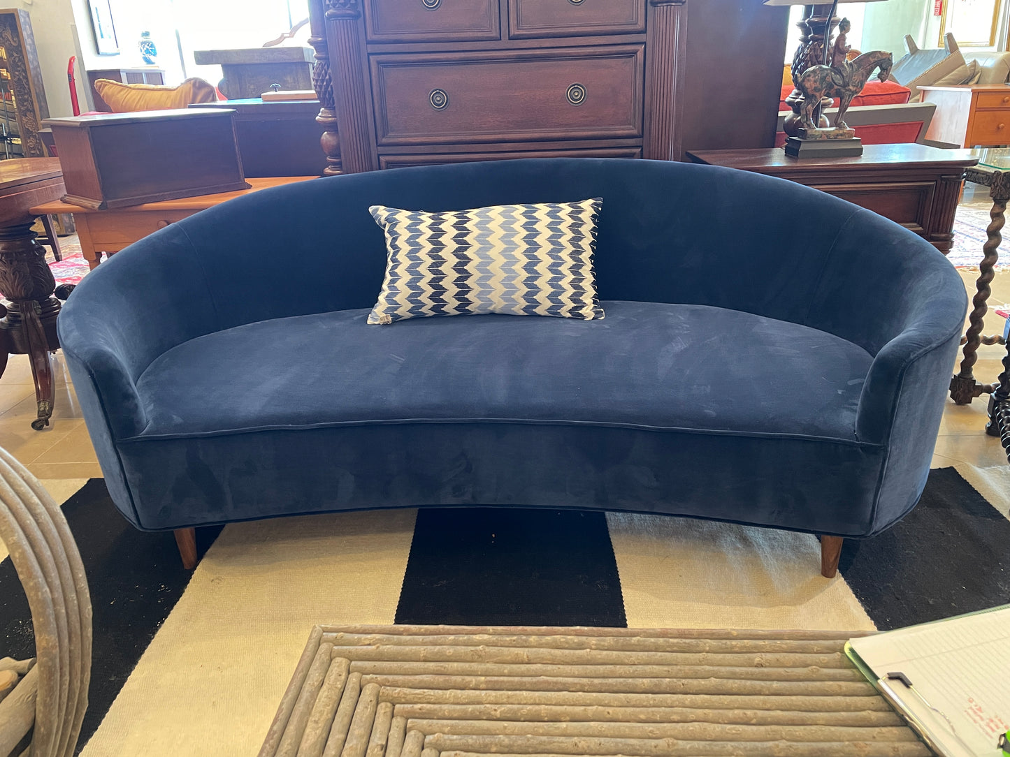 Custom Blue Sofa on Walnut Pegged Legs (0G000W)