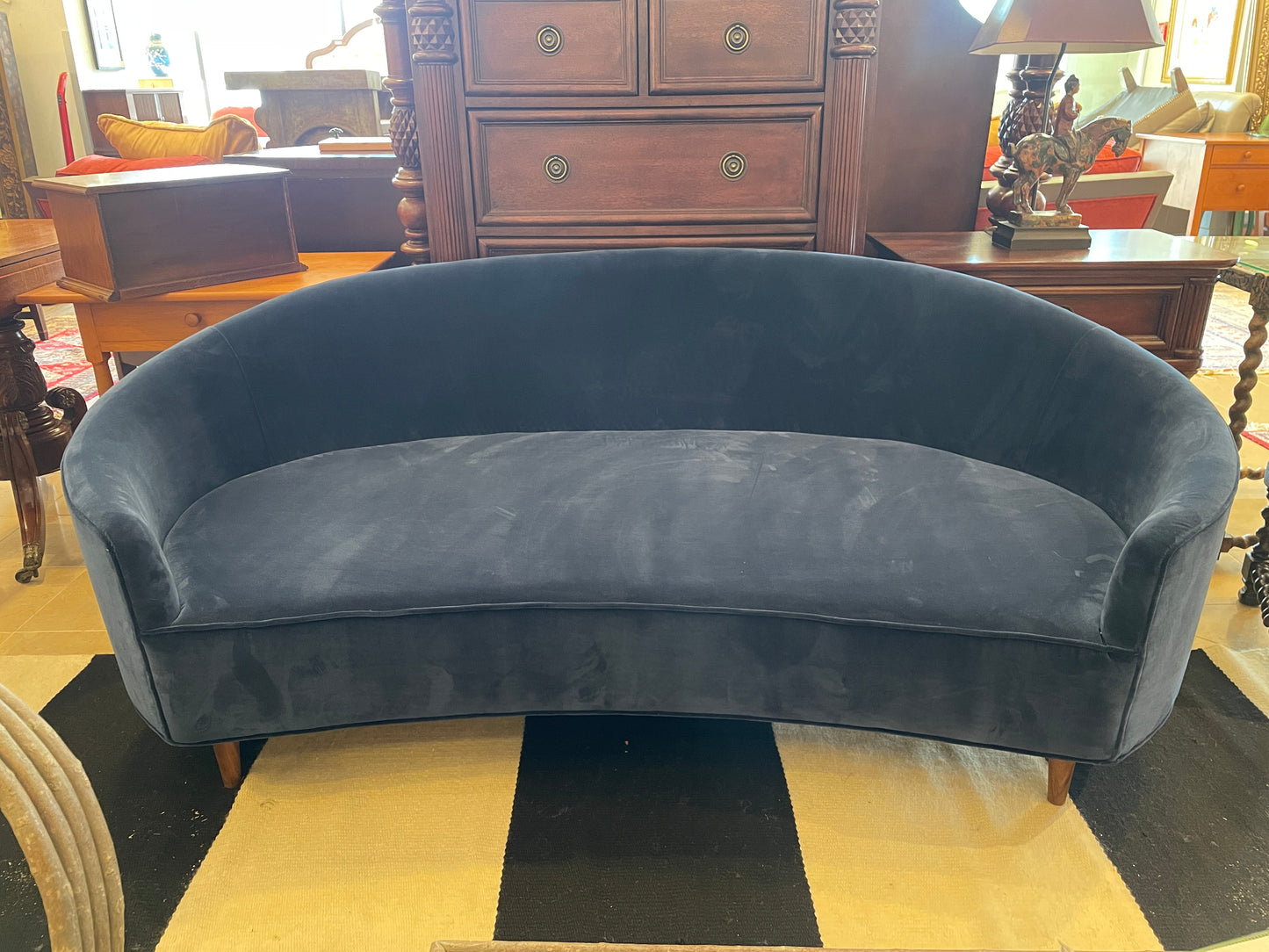 Custom Blue Sofa on Walnut Pegged Legs (0G000W)