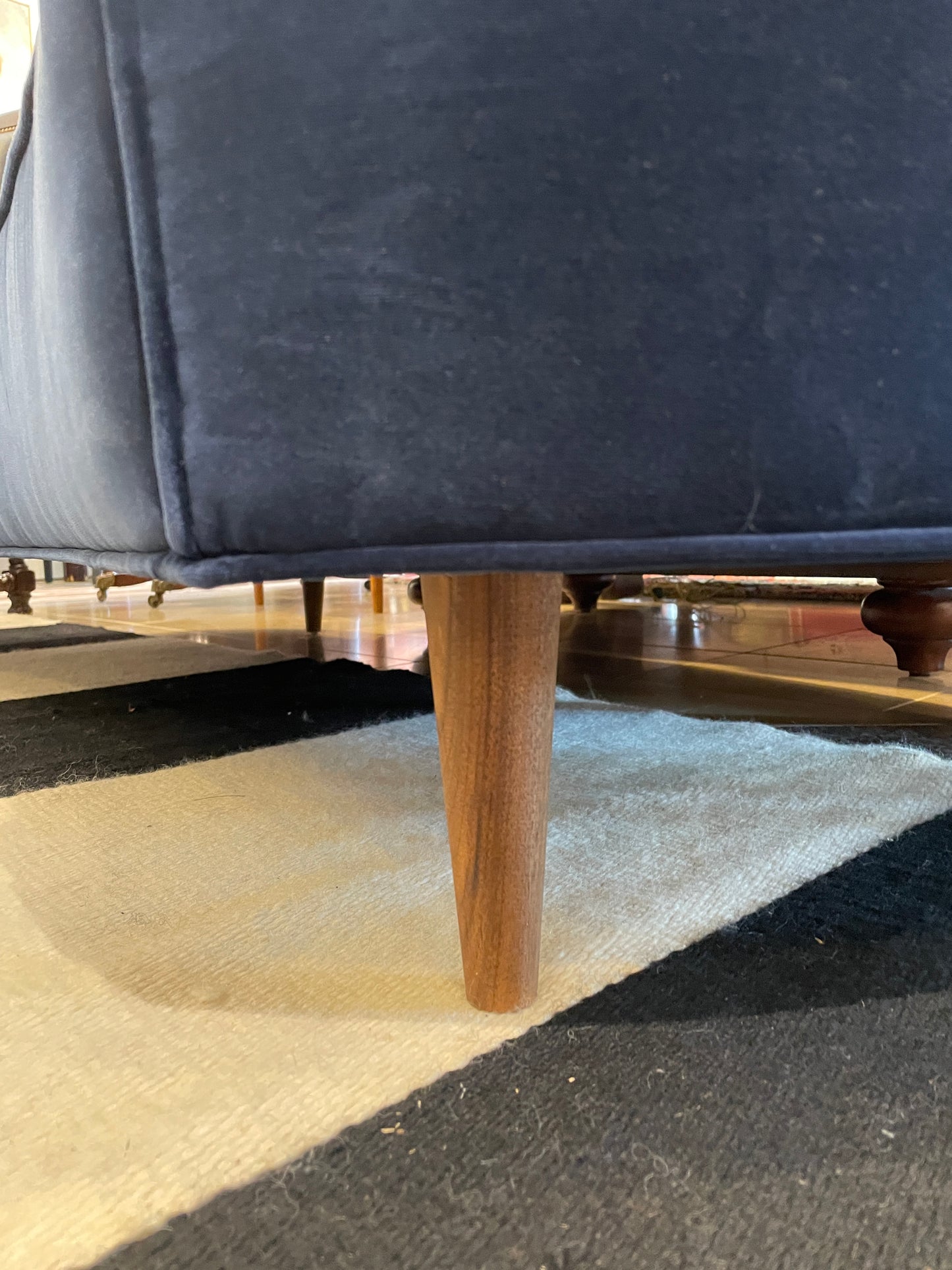 Custom Blue Sofa on Walnut Pegged Legs (0G000W)