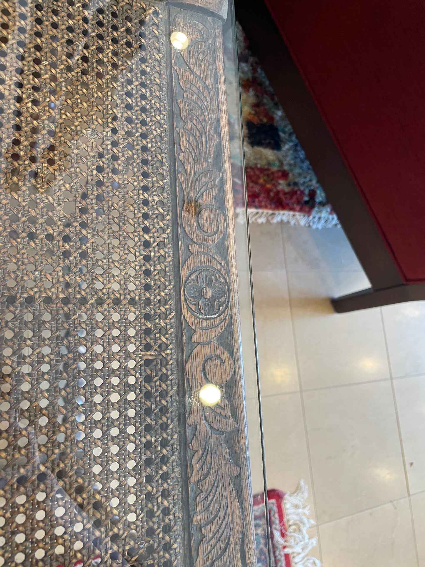 Antique Barley Twist Walnut Table with glass top, AS IS (0G0016)