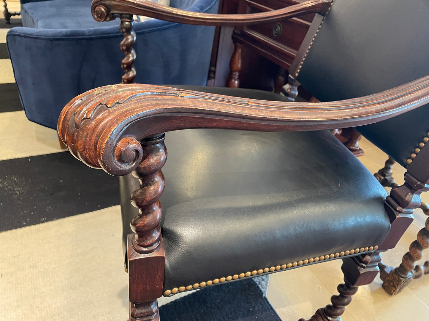 Reproduction Leather Barley Twist French Renaissance chair (Two Available) (0G0019)