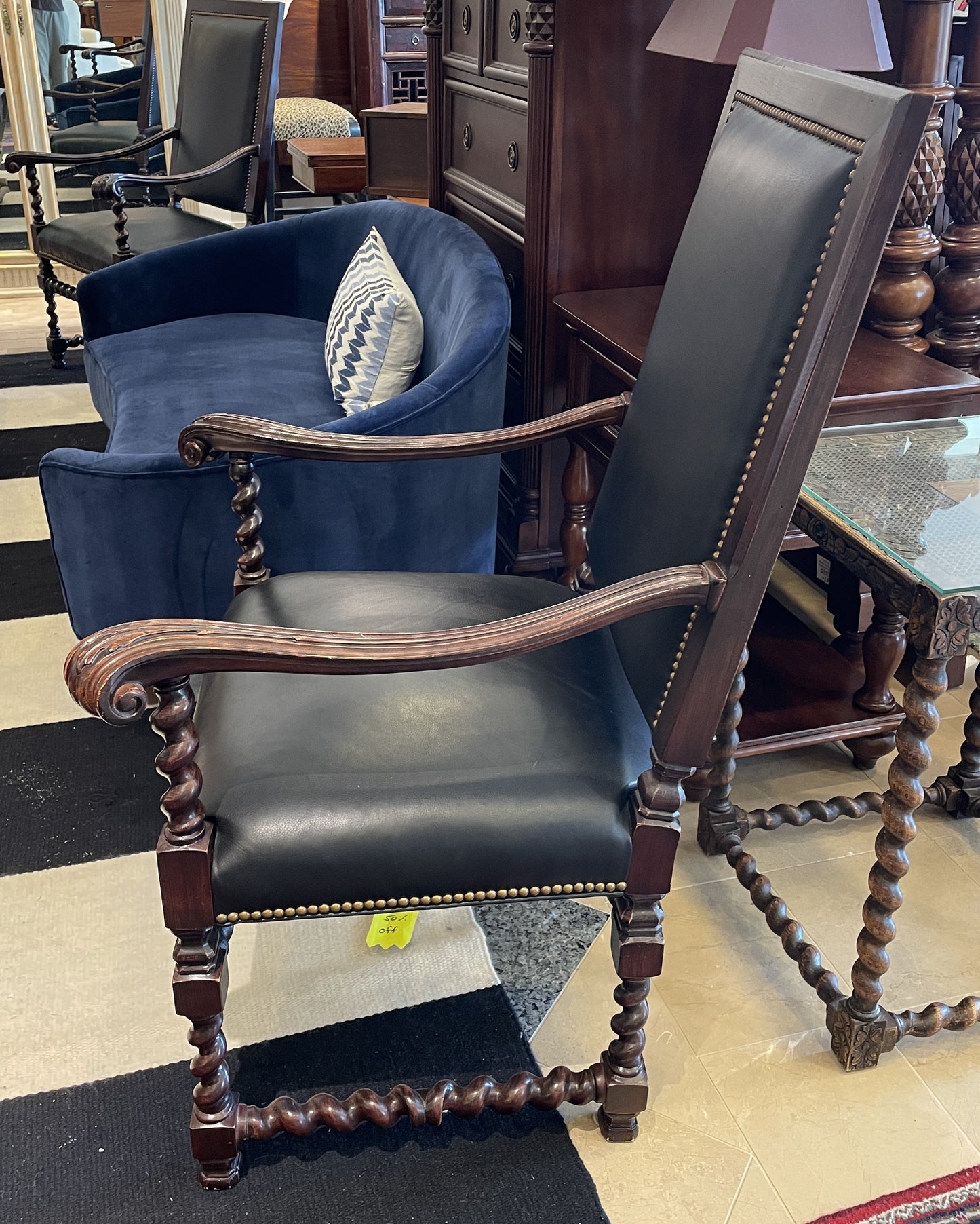 Reproduction Leather Barley Twist French Renaissance chair (Two Available) (0G0019)