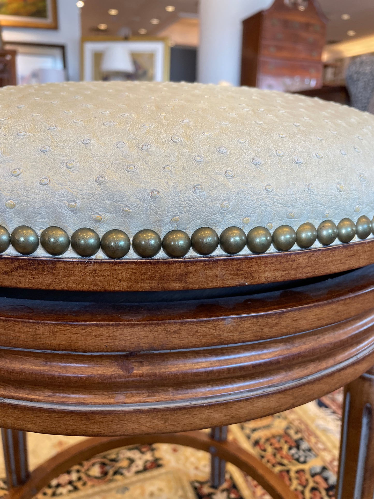 Ostrich Leather Swivel Counter Height Stool, As Is (Four available) (0G0014)