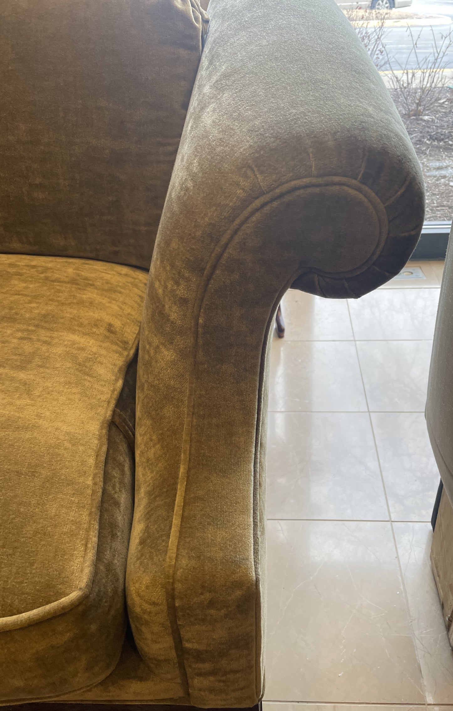 Drexel Green Velvet Chippendale Camelback Sofa, Reupholstered (0KR002)