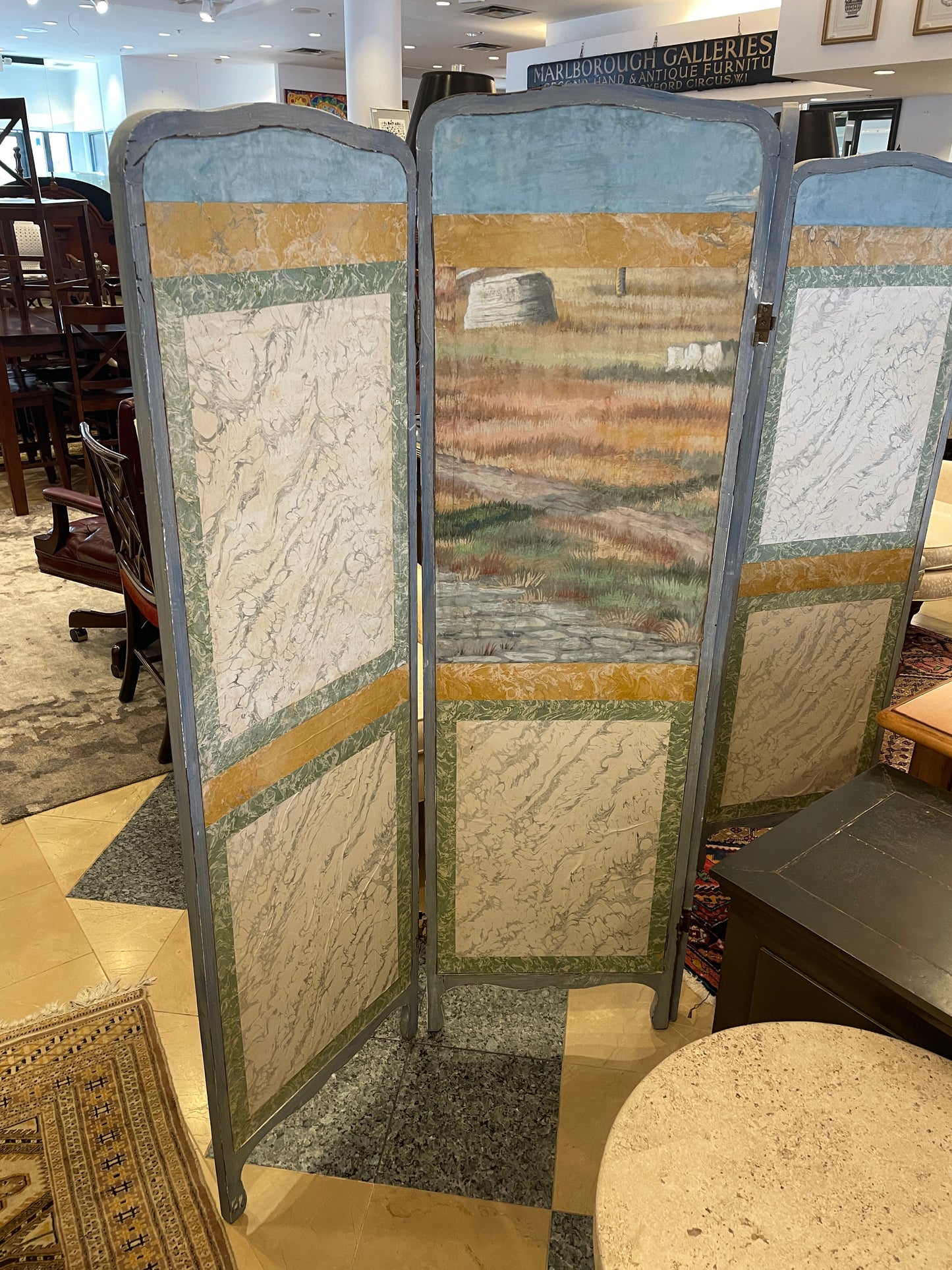Antique Painted Canvas Room Divider/Screen, 19th Century (0G001B)