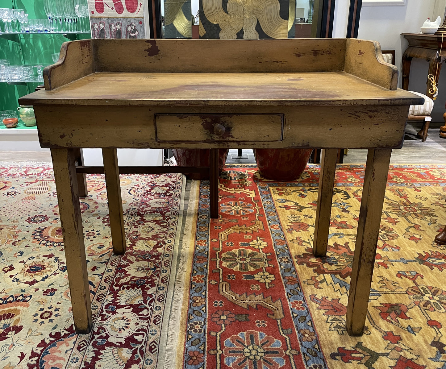 Custom Primitive Yellow Over Red Desk, Signed 2007 (0C4007)