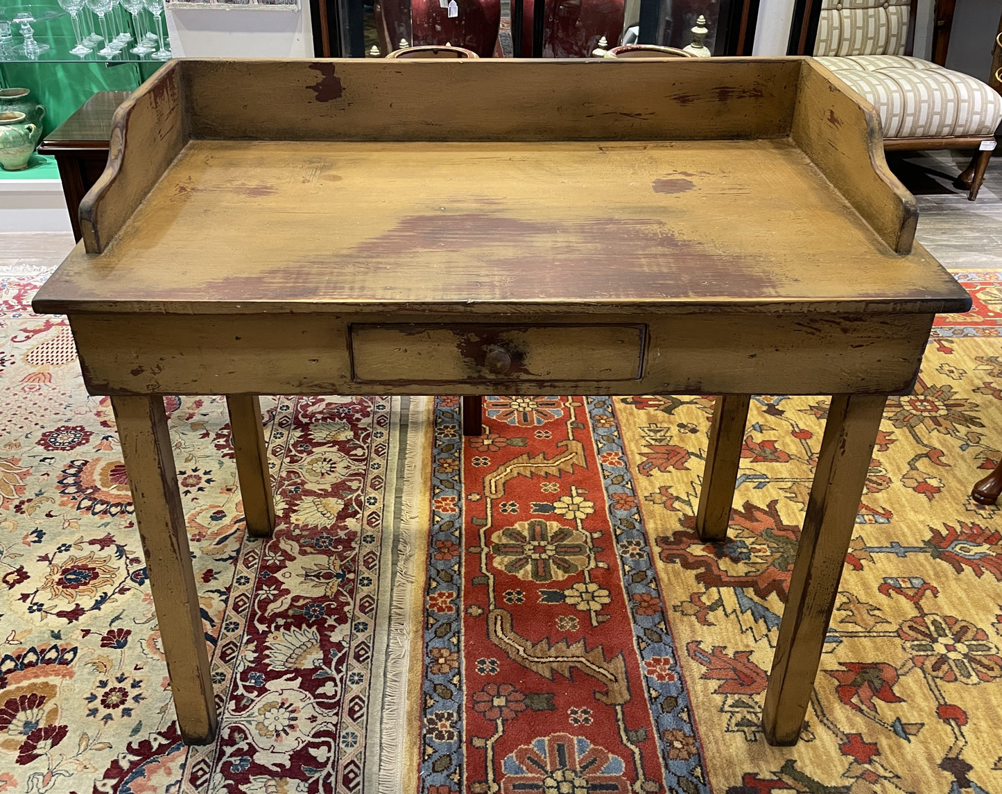 Custom Primitive Yellow Over Red Desk, Signed 2007 (0C4007)